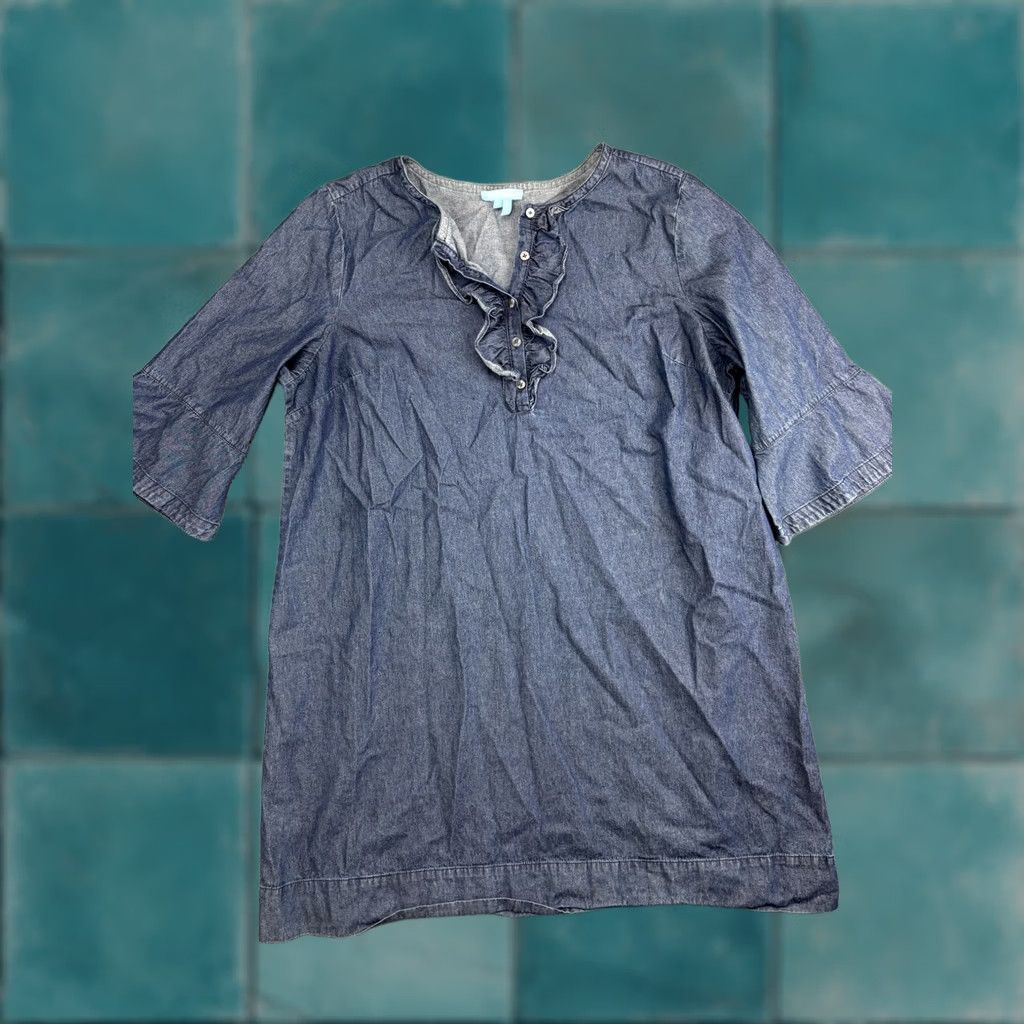Vintage VINTAGE? Draper James Dress Womens 18 Blue Denim Cotton Ruffle Tunic Shift Bell Sleeve Shirt Dress Size XXL / US 16-18 / IT 52-54 - 1 Thumbnail