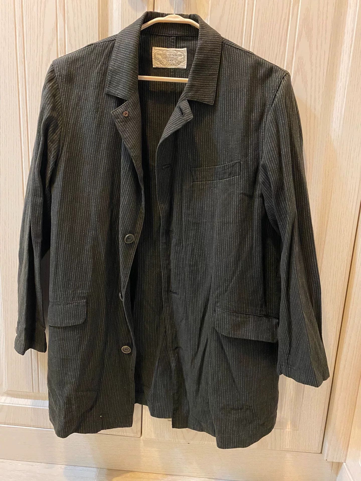 PHIGVEL MAKERS & Co. Phigvel Black Striped Linen Trench Coat Size US M / EU 48-50 / 2 - 1 Thumbnail