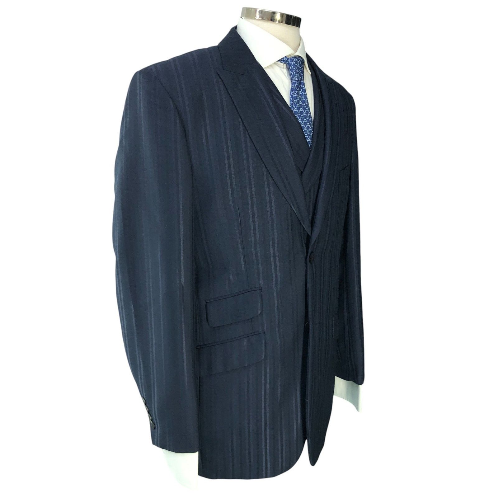 Stacy Adams Stacy Adams Size 40R Suit Three 3 Piece Drop 4 Blue Striped Size 40R - 10 Thumbnail