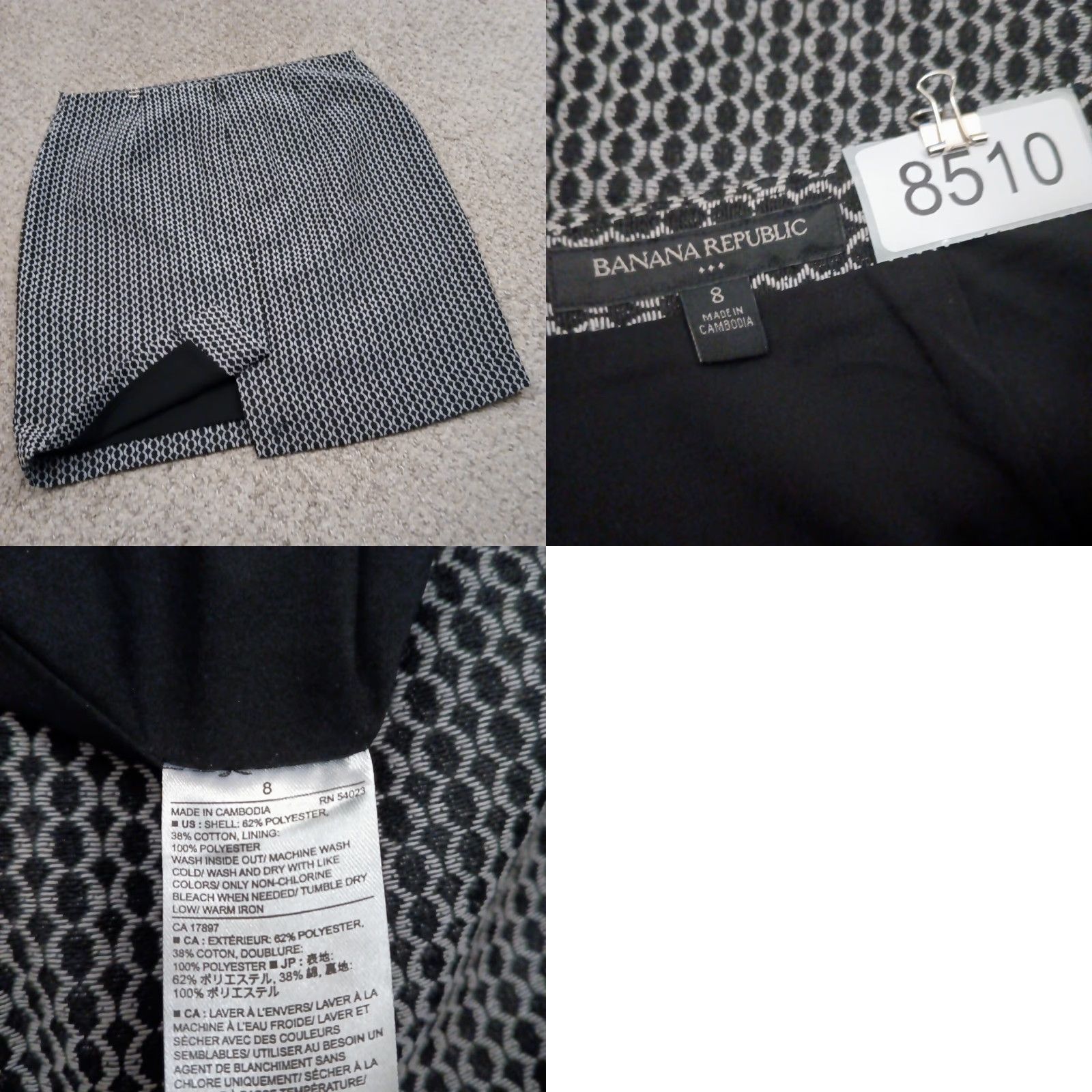 Banana Republic Banana Republic Skirt Women Knee Length Gray Geometric Lined Slit Zip - Size 8, Regular, Cotton Polyester, Black? Size 30" / US 8 / IT 44 - 8 Thumbnail