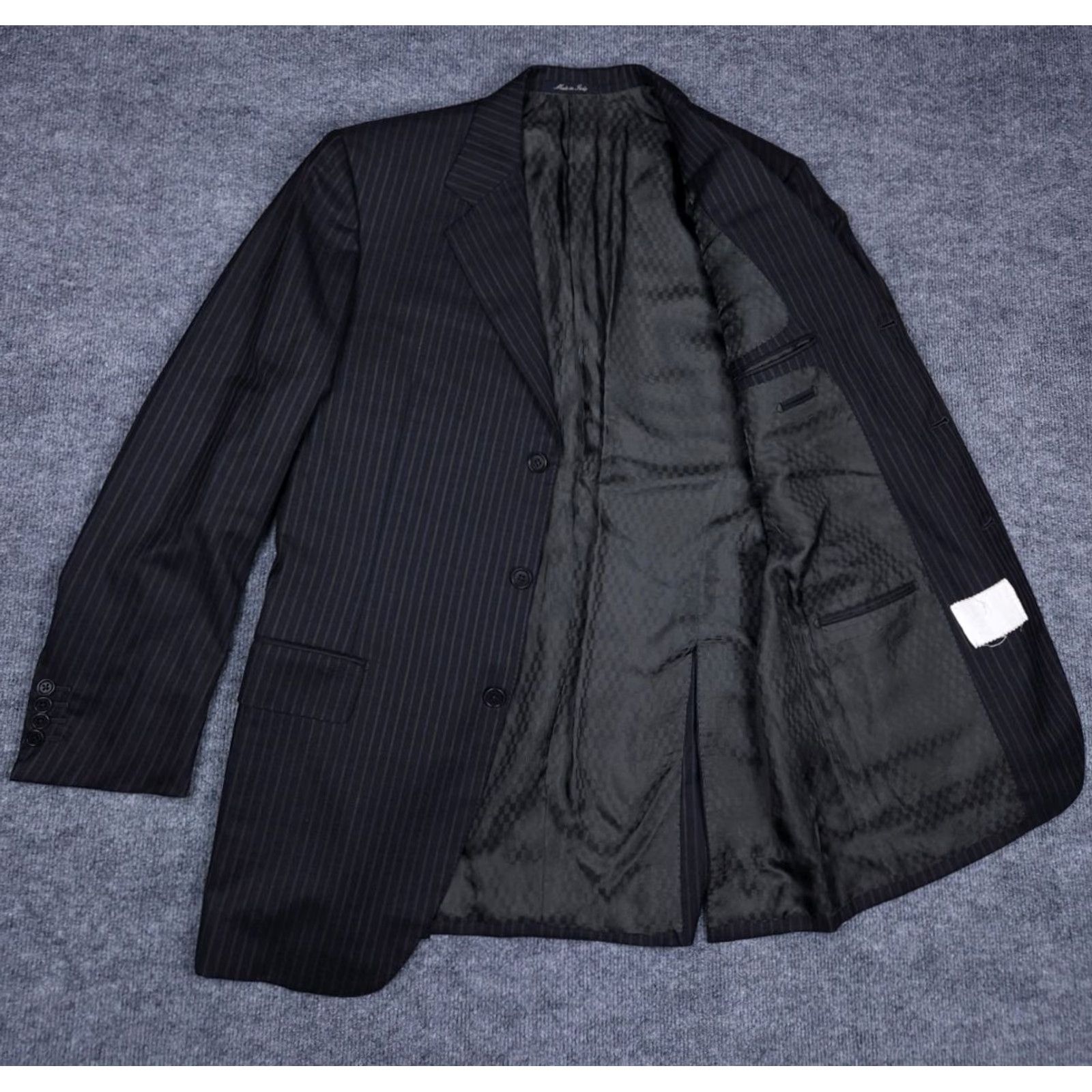 Vintage Battistoni Roma Jacket Men's 43 Navy Striped Wool Cashmere Blend Super 120's Blazer Single-Breasted 3-Button Size 46R - 3 Thumbnail