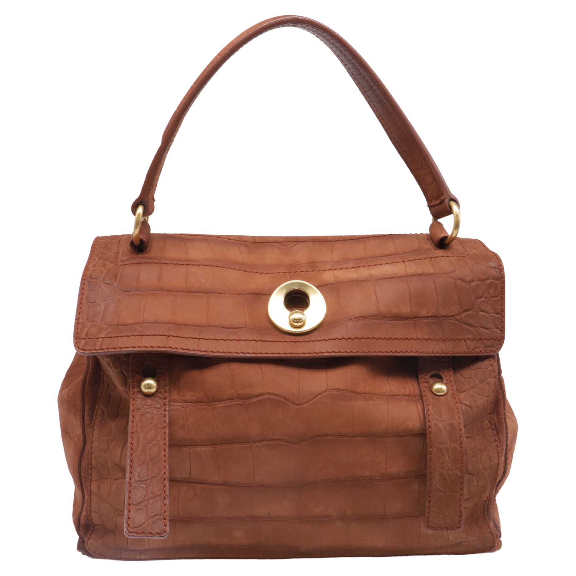 Saint Laurent Paris Saint Laurent Large Muse Two Croc-Embossed Handbag in Brown Size ONE SIZE - 1 Thumbnail