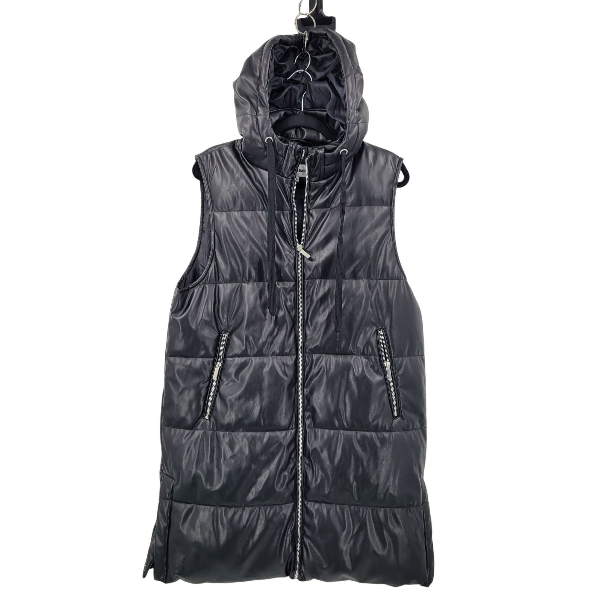 Designer Vigoss Sz XL Hooded Black Vegan Faux Leather Quilted Puffer Size XL / US 12-14 / IT 48-50 - 4 Thumbnail
