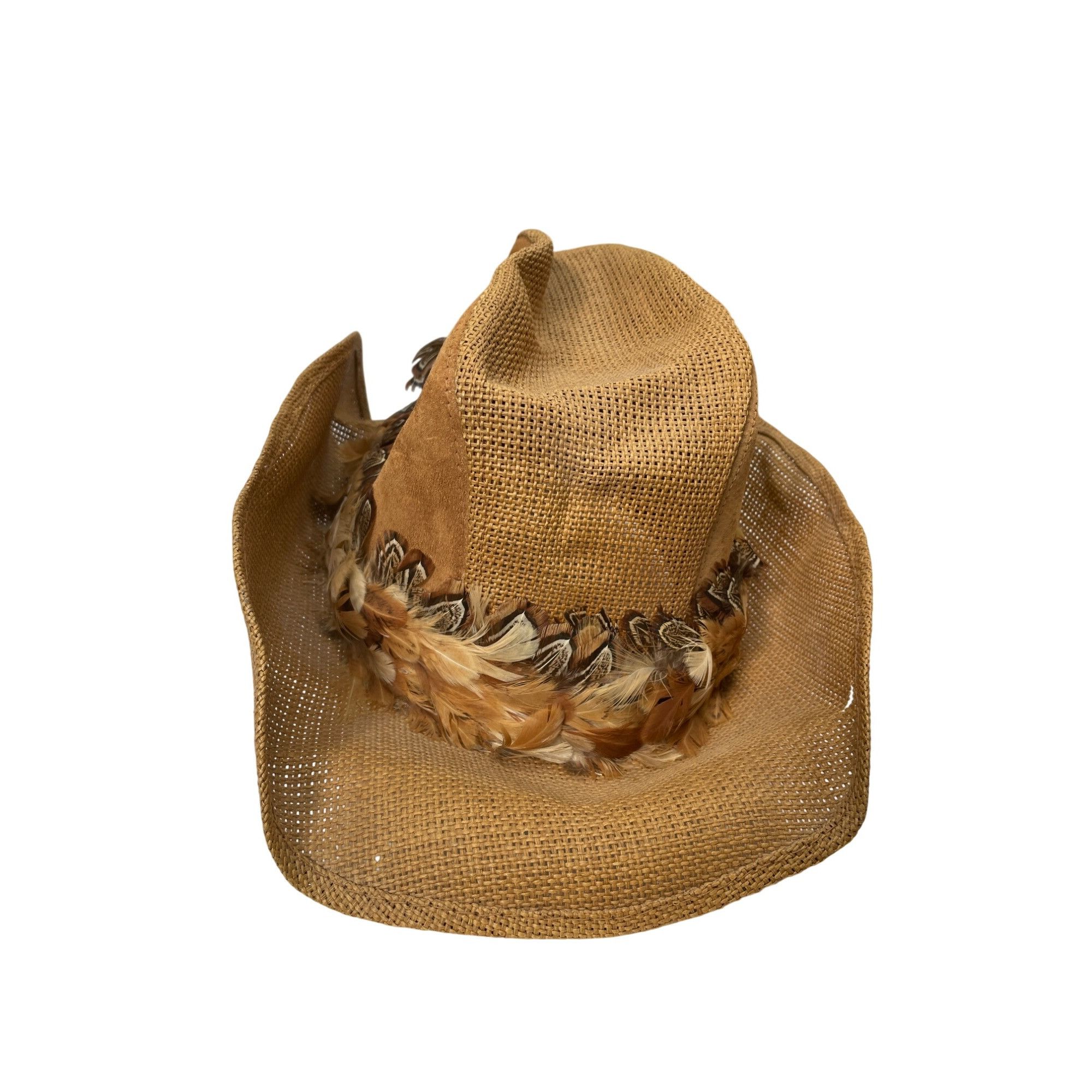 Wolverine Wolverine Western Wear Womens Brown Feathered Straw Cowboy H Size ONE SIZE - 3 Thumbnail