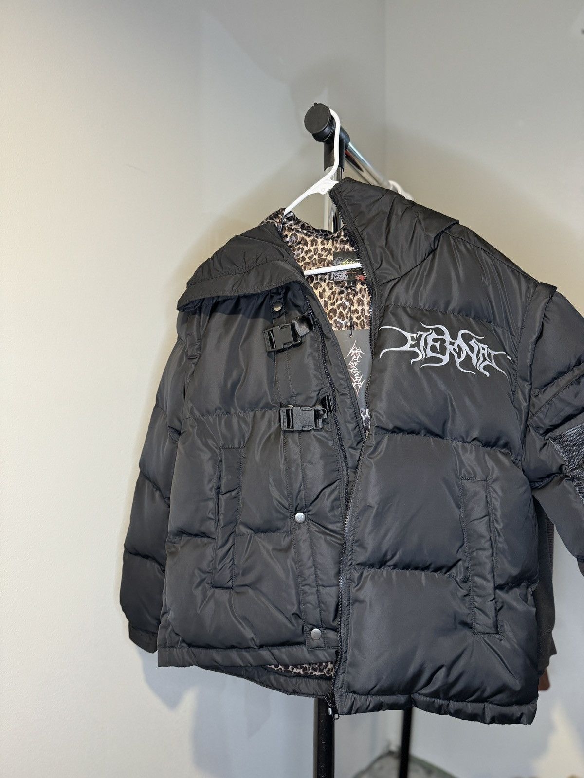 image of Vintage Eternal Artwear Cheetah Print Puffer Jacket/vest in Black, Men's (Size Small)