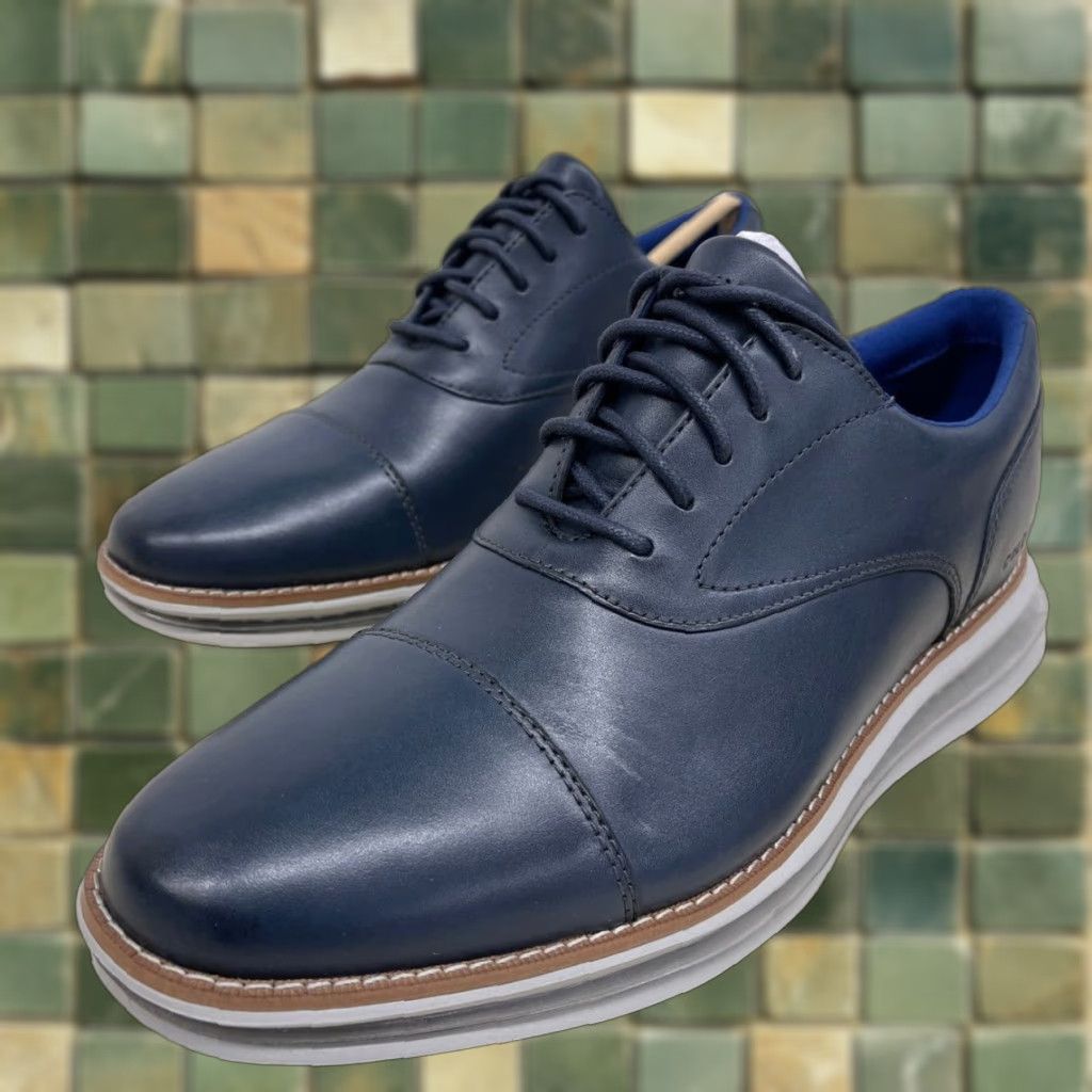 Cole Haan Oxford Shoes Men's Size 8 Marine Blue Leather Cap Toe