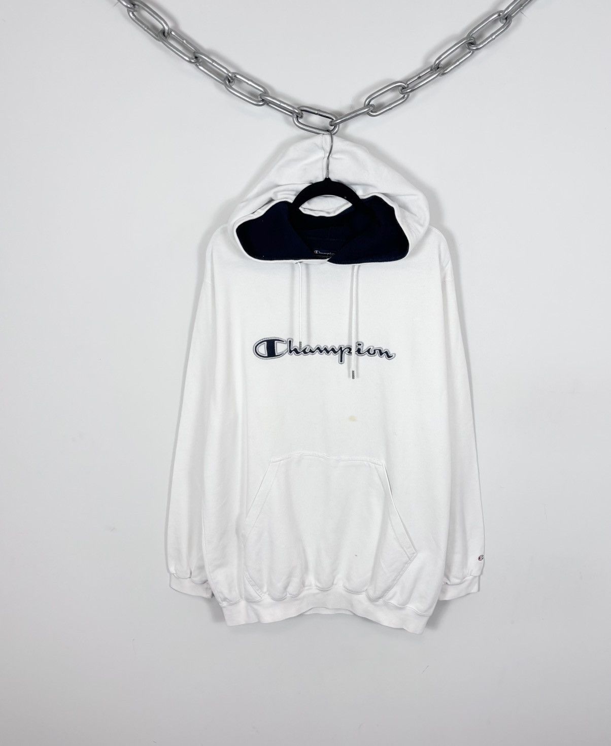 Champion Vintage Champion Big Embroidered Logo White Baggy Hoodie Size US XXL / EU 58 / 5 - 1 Thumbnail