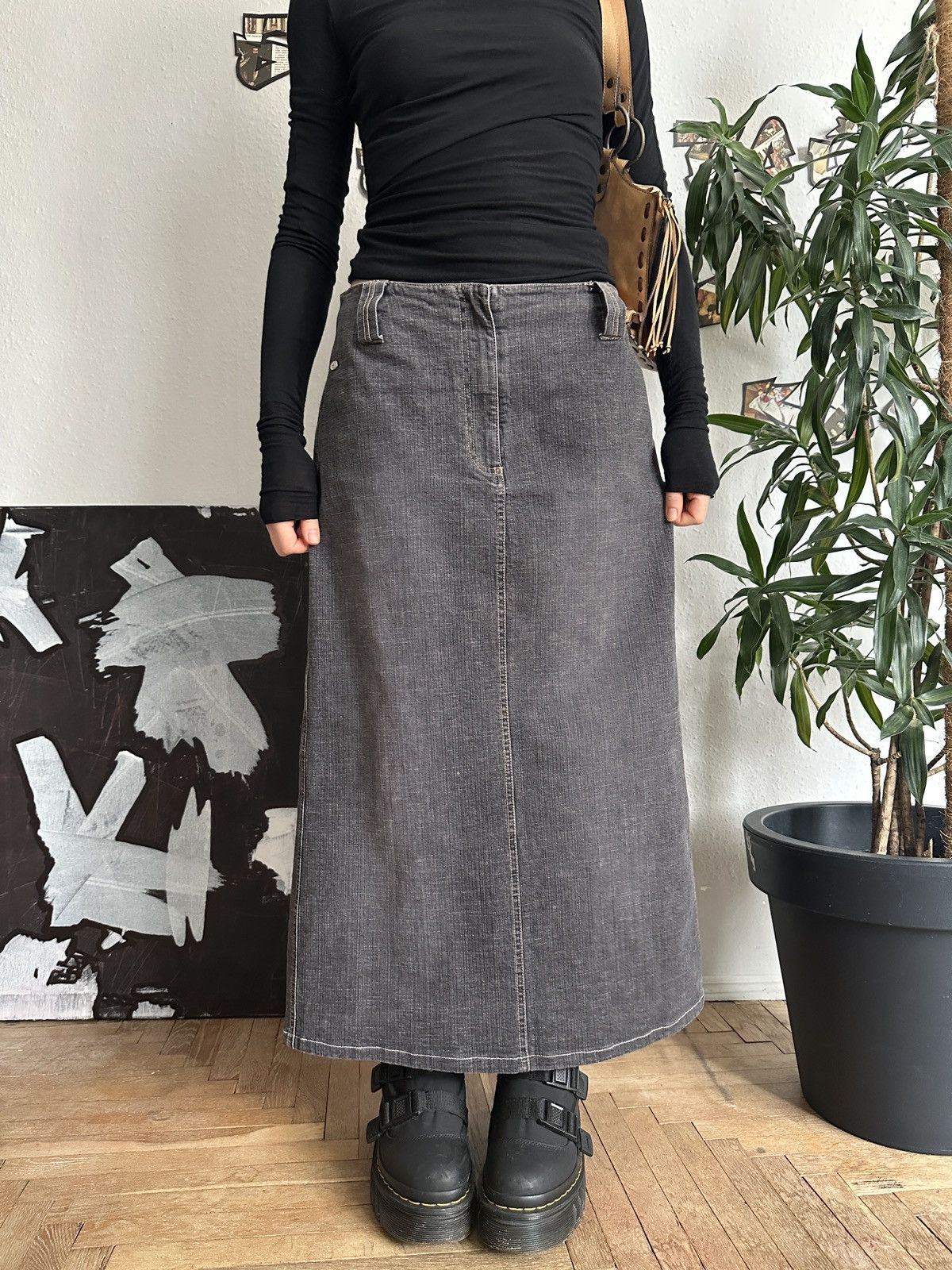 20471120 × Seditionaries Vintage Basic Gray Maxi Denim Skirt Punky Subversive Size 26" / US 2 / IT 38 - 2 Thumbnail
