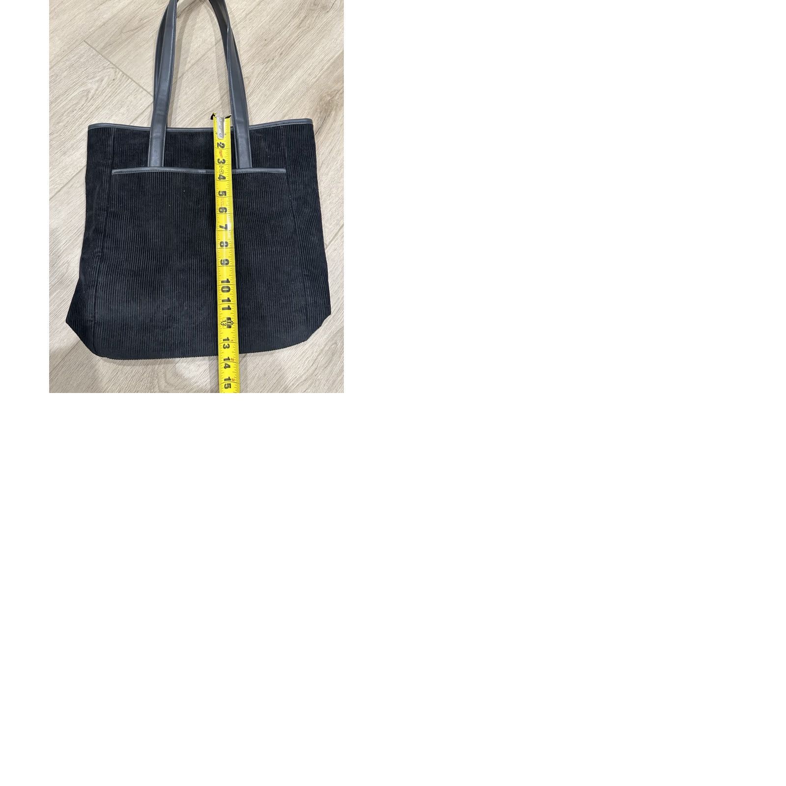 Max Mara Max Mara Black Corduroy Leather Trimmed Tote Shoulder Hand Bag Purse Size ONE SIZE - 9 Thumbnail