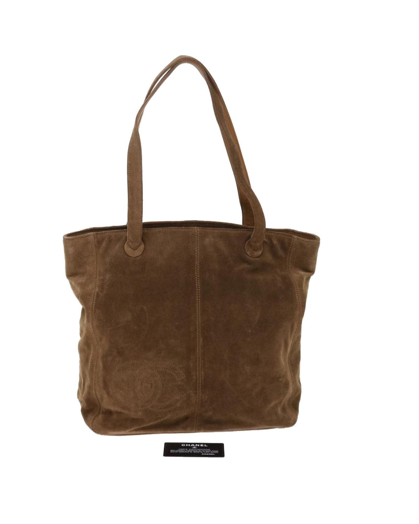 image of Chanel Brown Suede Tote Bag With Cc Logo, Women's