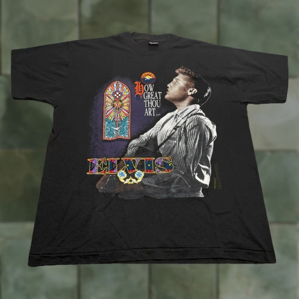 VINTAGE Fruit of the Loom Elvis T-Shirt XL Multicolor 90s How Great Thou Art Single Stitch Mens