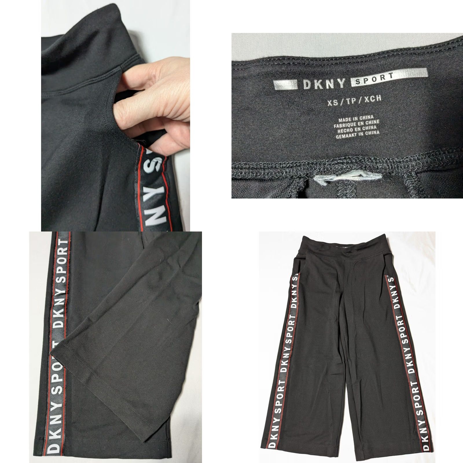 DKNY DKNY SPORT Women XS Black Tuxedo Stripe Wide-Leg Pull-On Cropped Pants Size 26" / US 2 / IT 38 - 8 Thumbnail