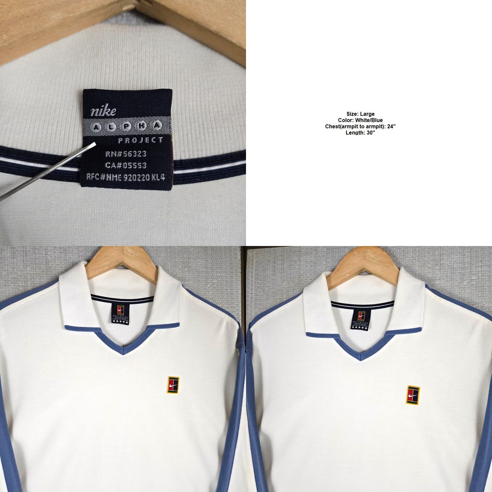 Nike VTG NIKE CHALLENGE Court Project Alpha Mens Polo Shirt/Sweatshirt Large White Johnny Collar Size US L / EU 52-54 / 3 - 8 Thumbnail