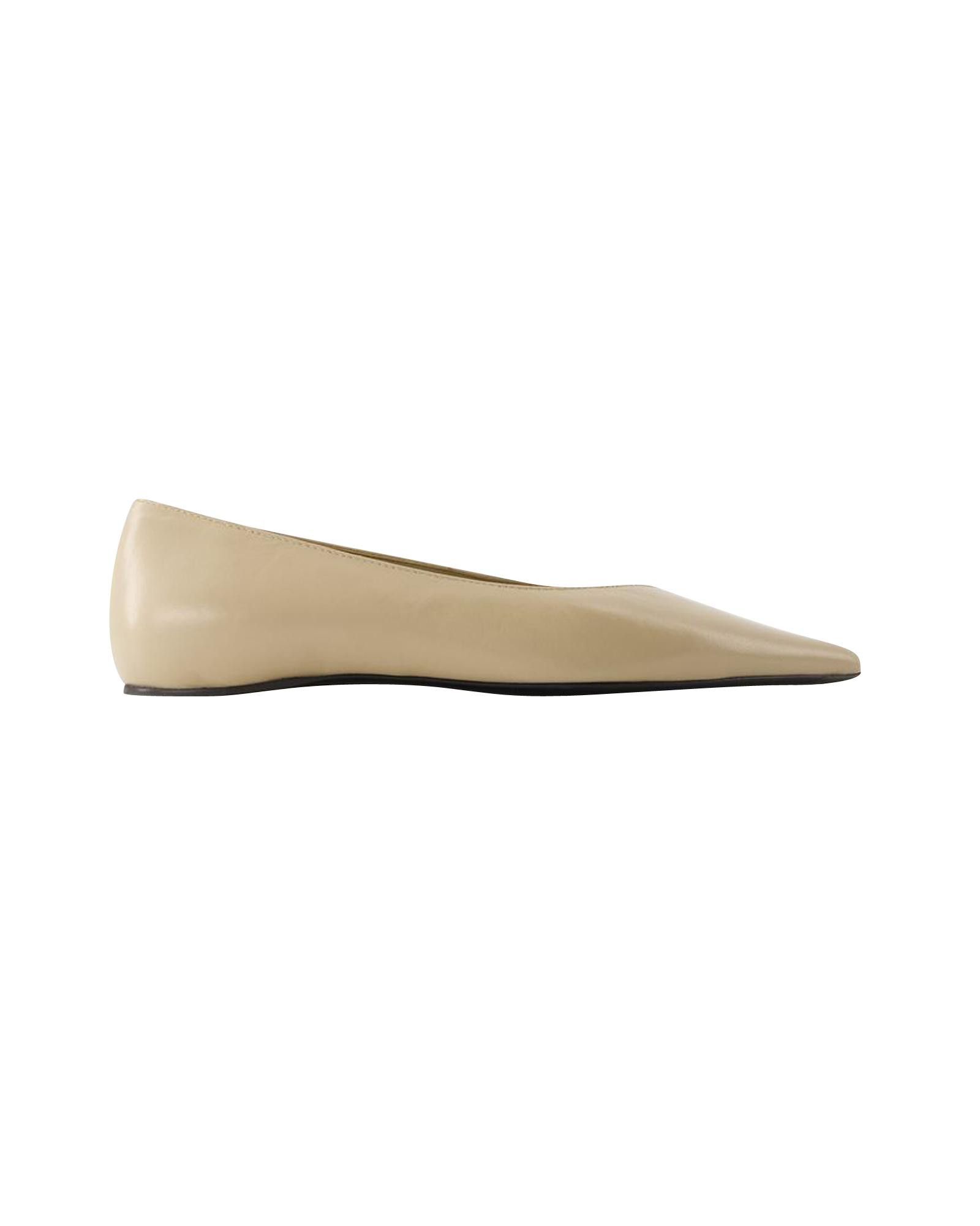 image of Toteme Smooth Leather Slip-On Ballerinas With Asymmetric Design Shoes in Beige, Women's (Size 11)