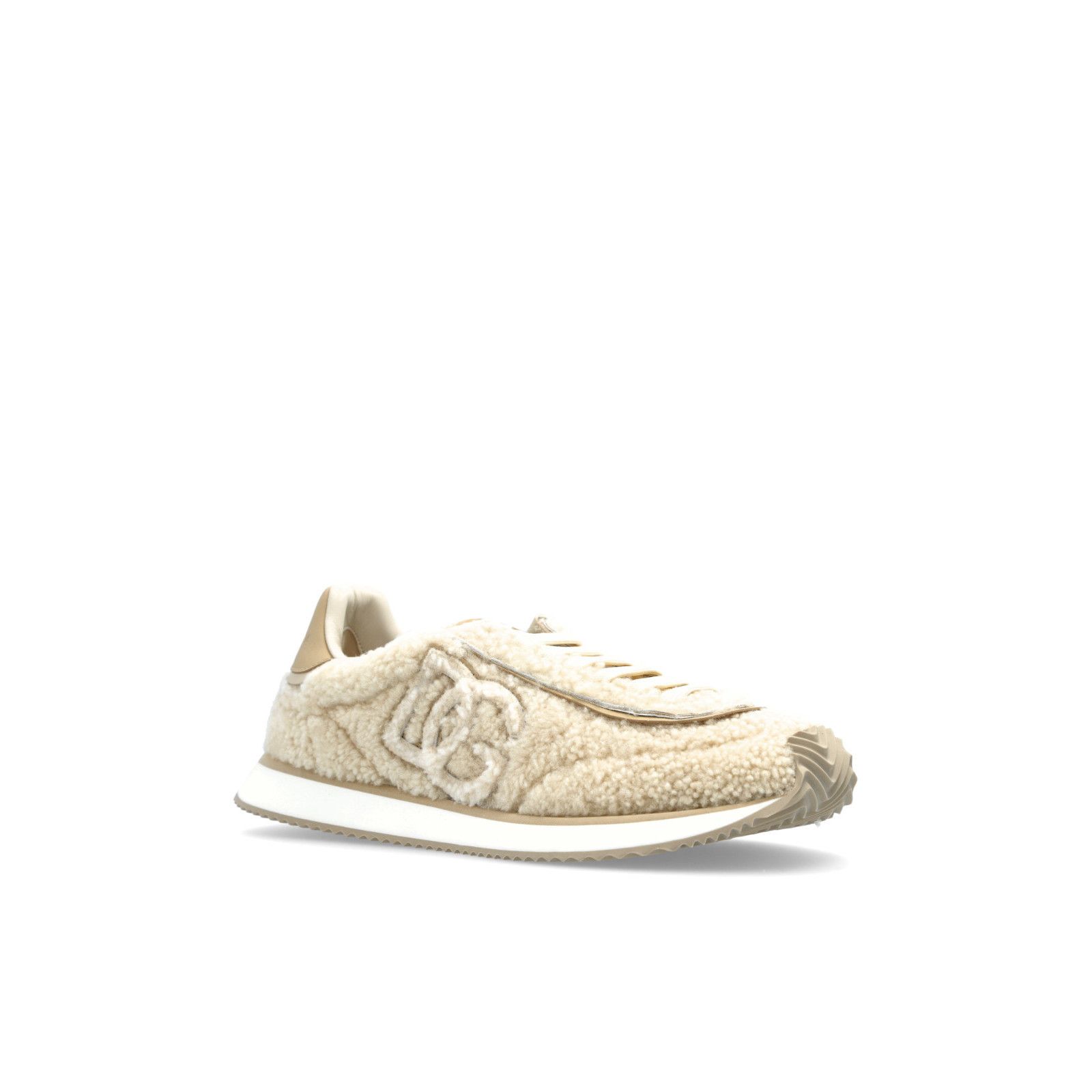 DOLCE&GABBANA DG Cushion Beige Fur Sports Sneakers New & Aut