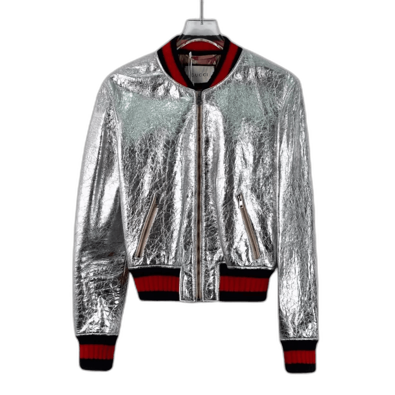 Gucci Silver Wool Leather Bomber Jacket by Gucci Size M / US 6-8 / IT 42-44 - 1 Thumbnail
