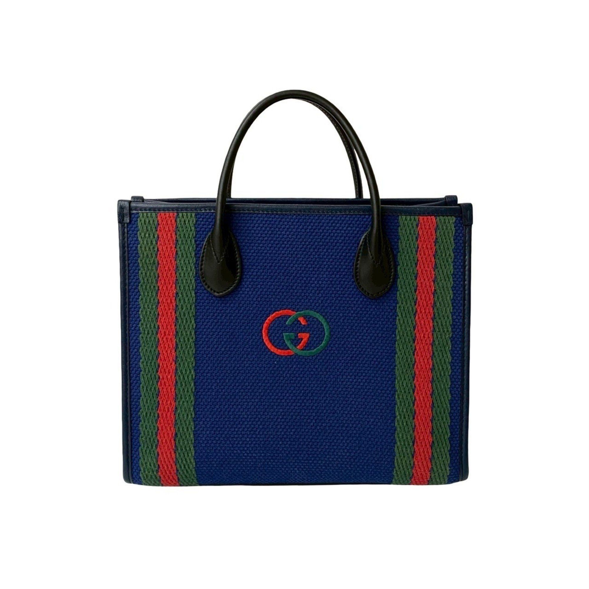 Gucci GUCCI Interlocking G Sherry Line Canvas and Leather Handbag/Tote Bag, Blue/Navy, 841-9 Size ONE SIZE - 1 Thumbnail