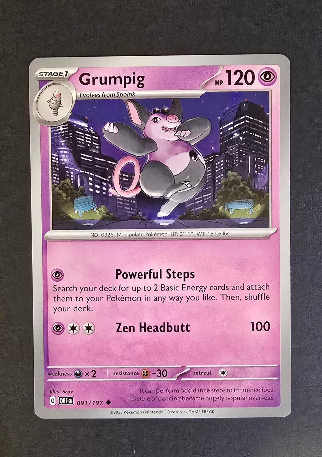 Pokemon Grumpig Pokémon trading card from the Obsidian Flames Size ONE SIZE - 1 Thumbnail