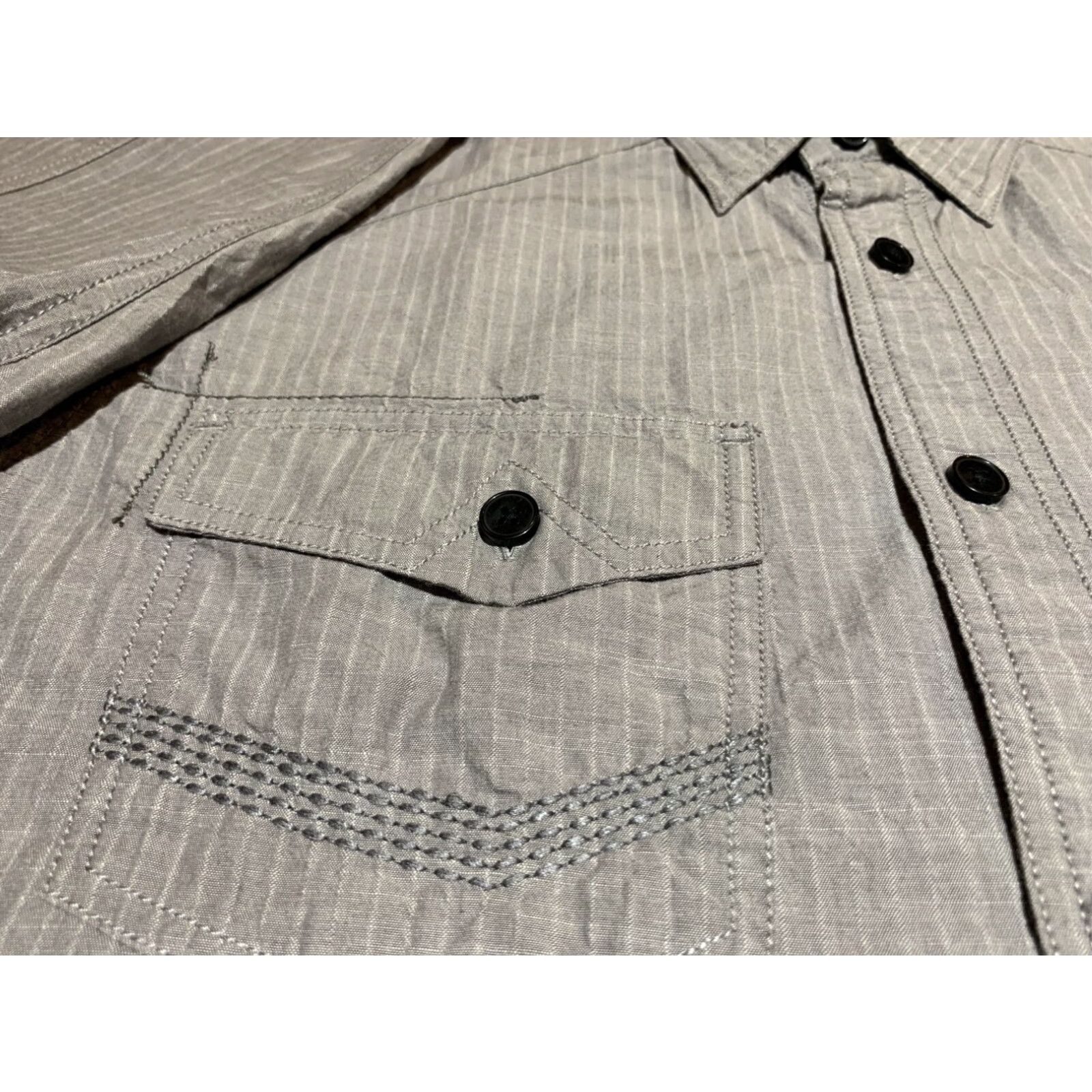 Harley Davidson Harley-Davidson Long Sleeve Striped Button-Down Shirt, Medium, Gray, Mens Size US M / EU 48-50 / 2 - 3 Thumbnail
