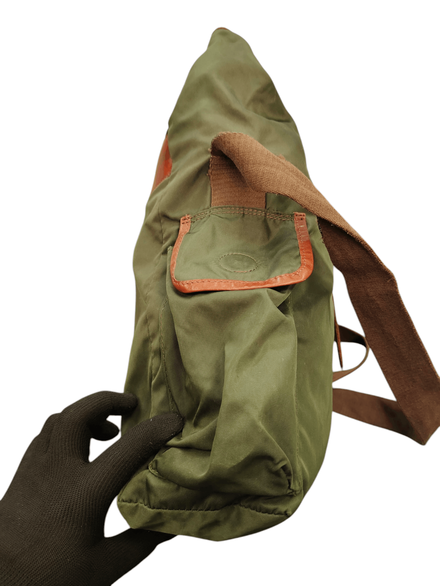 Orobianco Vintage Orobianco Olive Green Nylon Leather Trim Sling Bag Size ONE SIZE - 10 Thumbnail