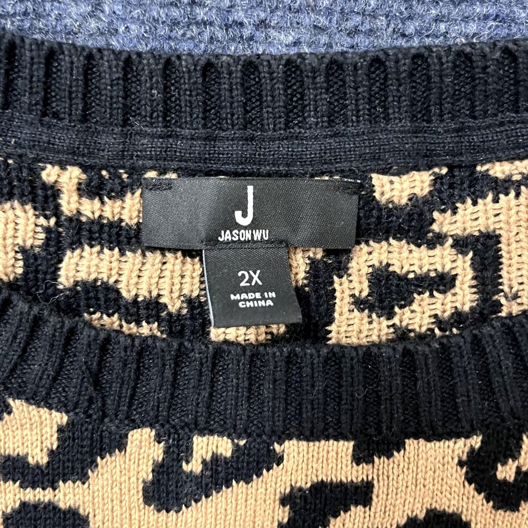 Vintage J Jason Wu Sweater Womens 2X Beige Leopard Print Knit Crewneck Pullover Plus Size XXL / US 16-18 / IT 52-54 - 2 Thumbnail