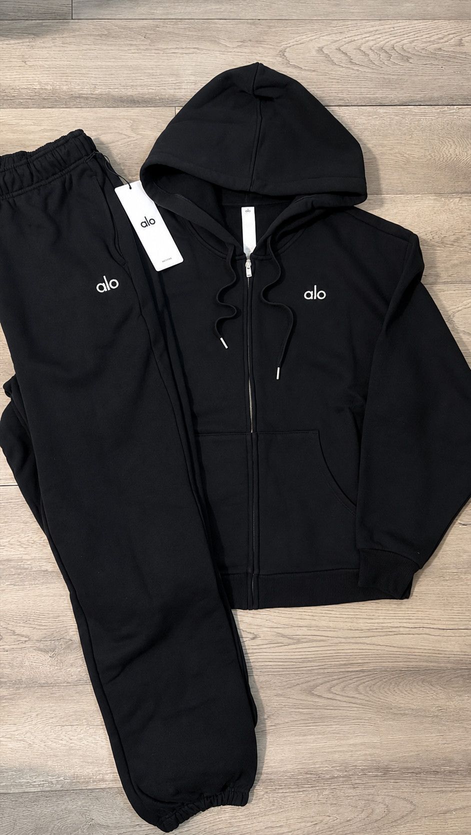 Alo Alo Yoga Accolade Full Zip Hoodie & Sweatpants Set Black XS