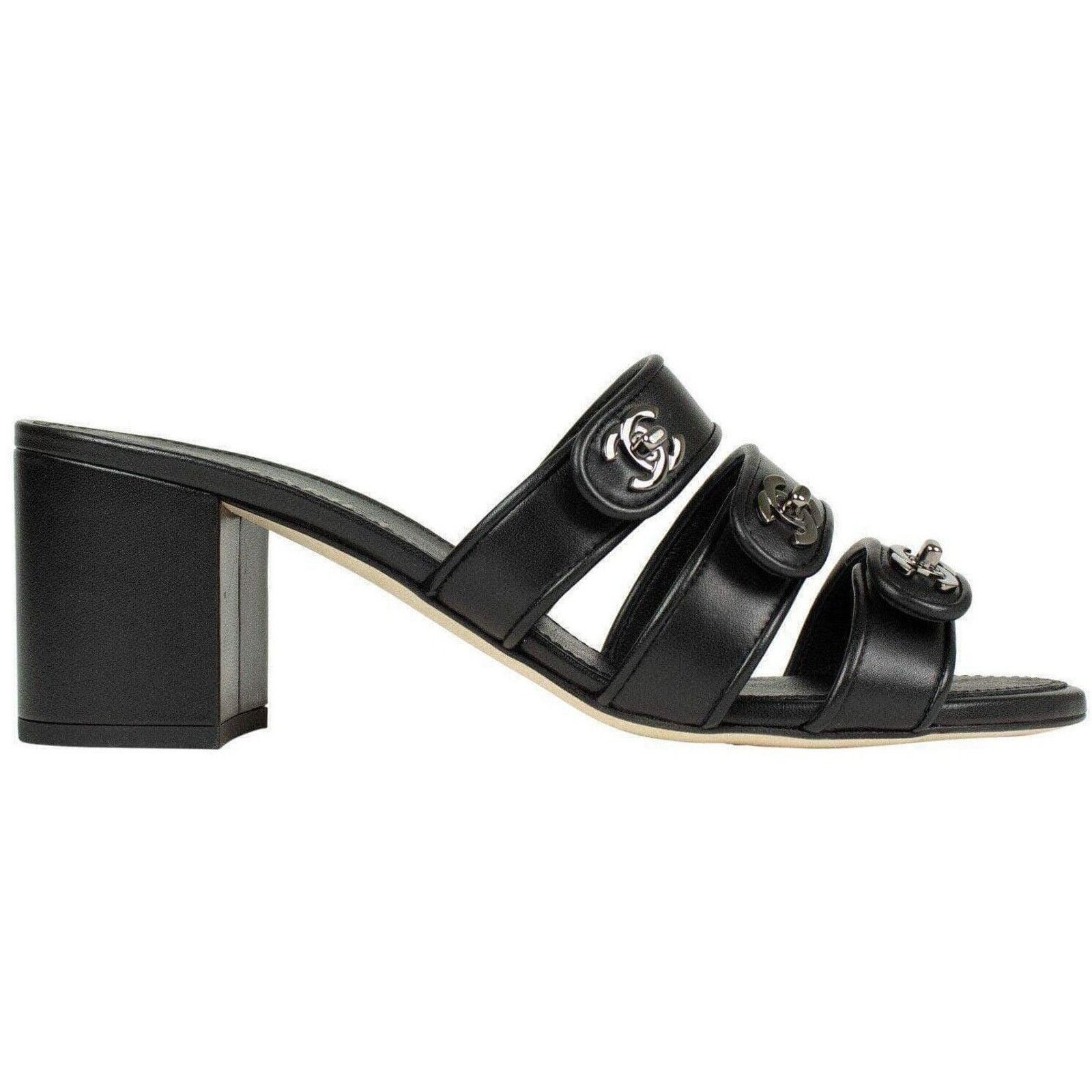 Chanel 19P Turnlock CC Logo Mule Strap Slide Block Heel Sandal 36 Size US 6 / IT 36 - 1 Thumbnail