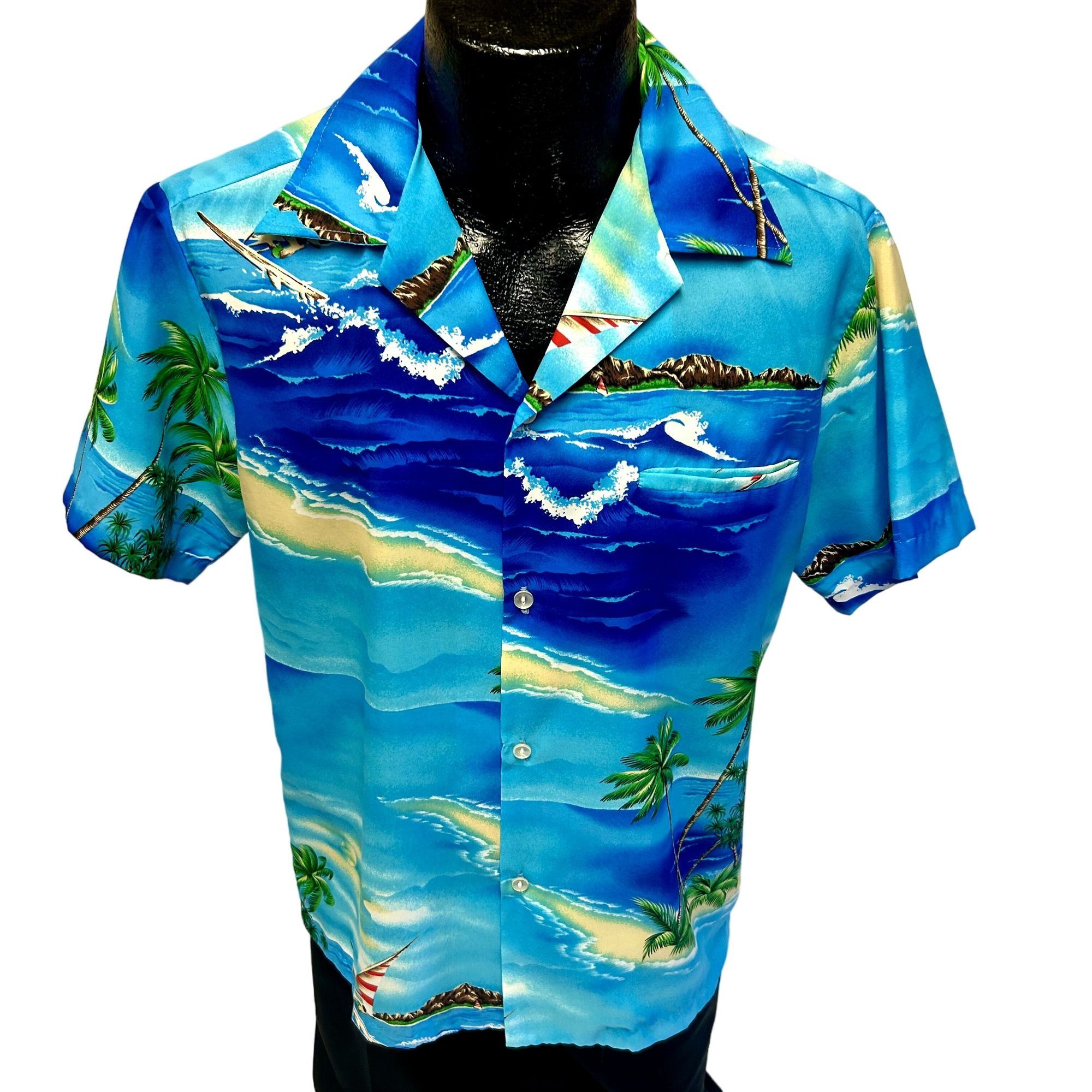 60's Rai Nani Blue Hawaiian Tropical Island SAVAGES Shirt