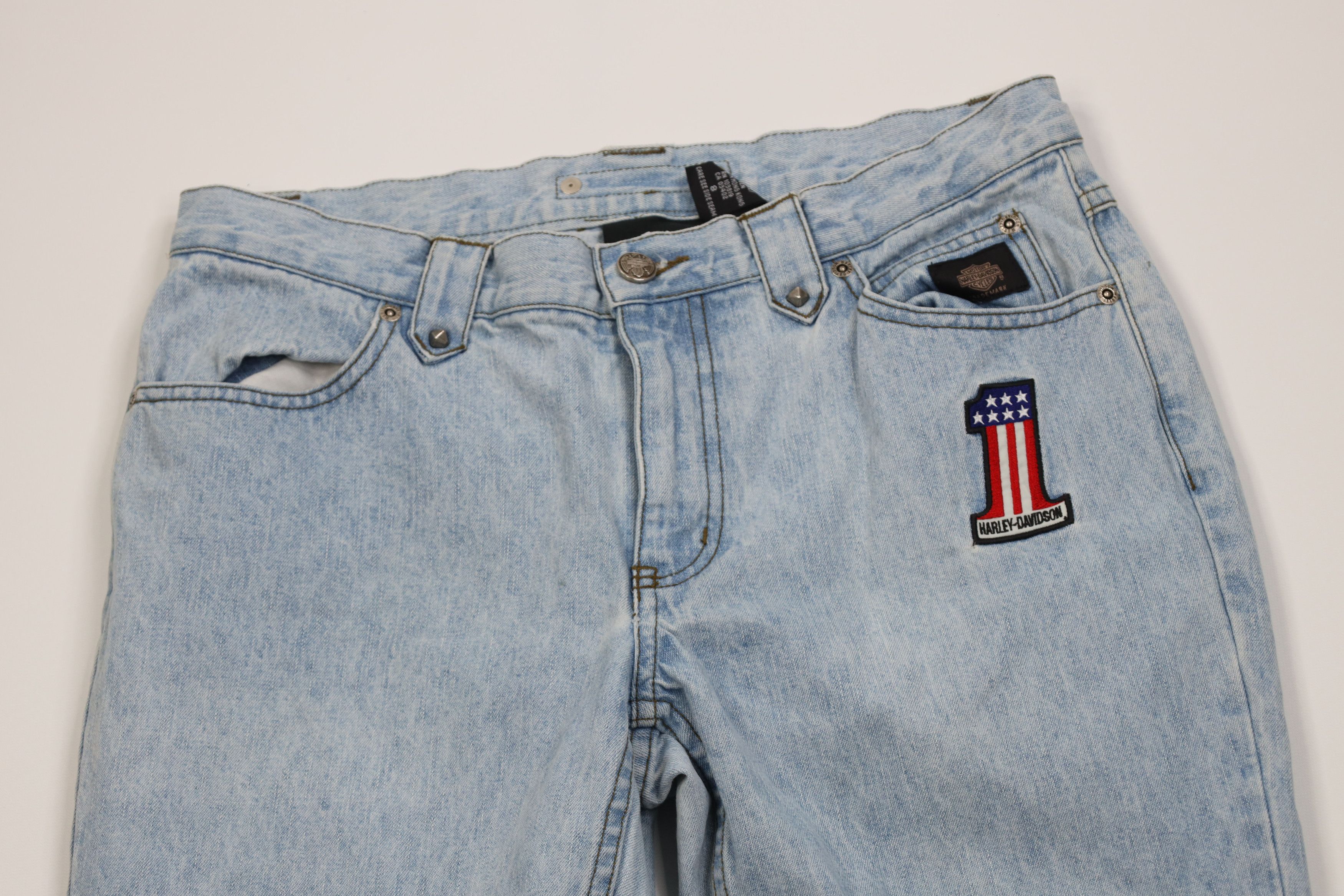 Harley Davidson Vintage Y2K 2004 Harley Davidson Babydoll Flared Denim Jeans Size 30" / US 8 / IT 44 - 2 Thumbnail