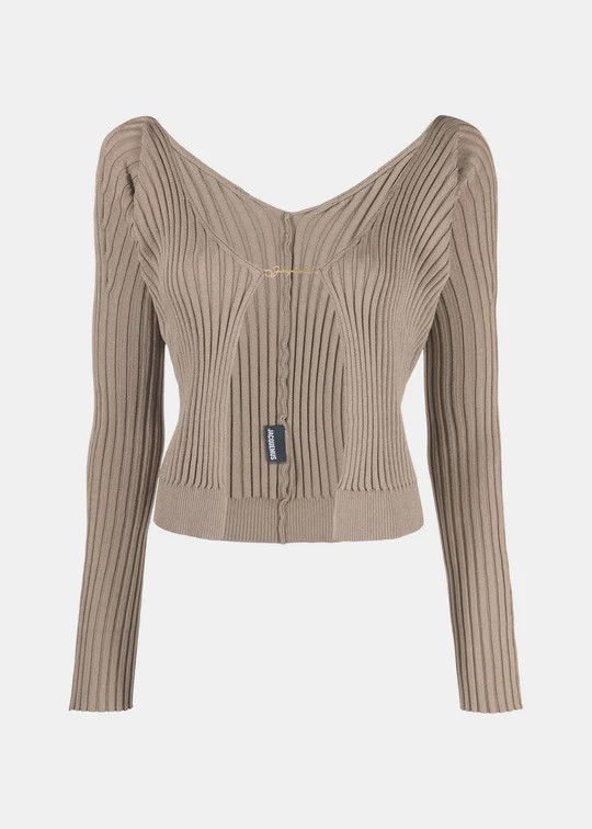 Jacquemus o1mle0325 La Maille Pralù Longue' Cardigan in Dark Beige Size XS / US 0-2 / IT 36-38 - 1 Thumbnail