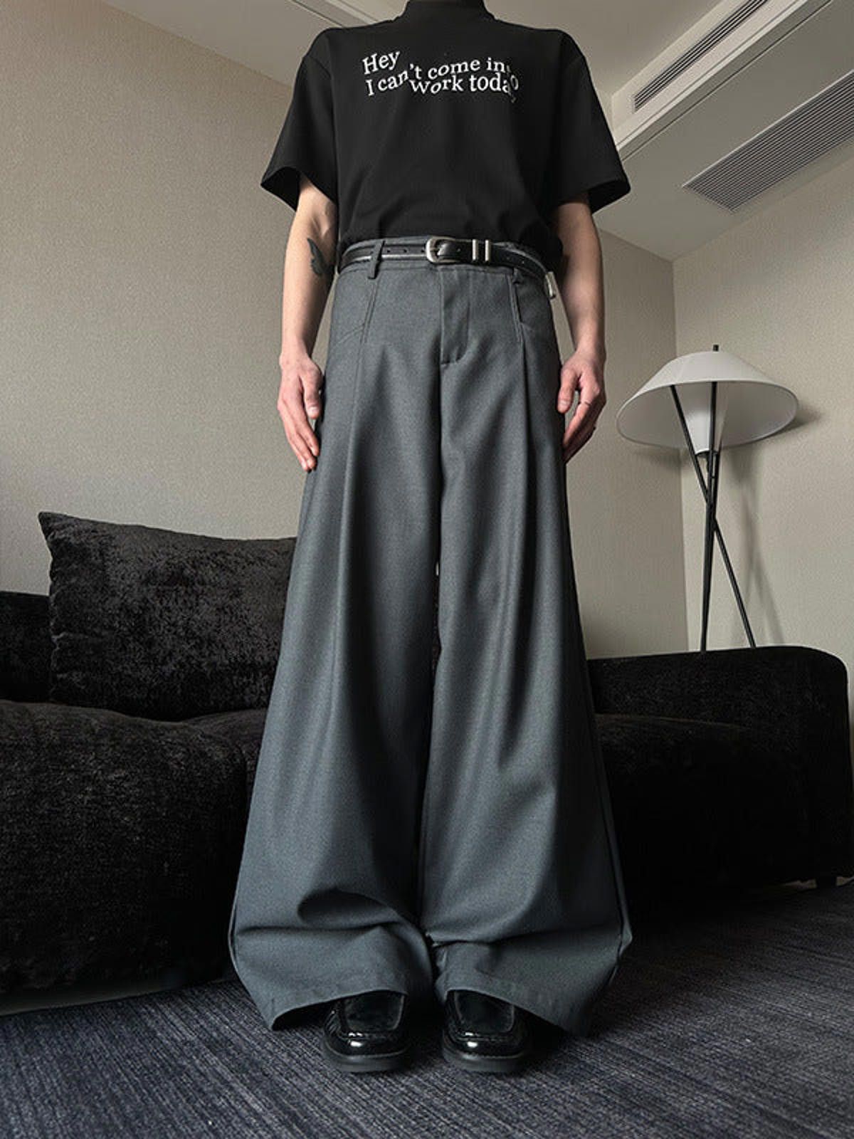 Vintage Gray Wide Leg Men's Trousers, Relaxed Fit Pants Size US 30 / EU 46 - 1 Thumbnail