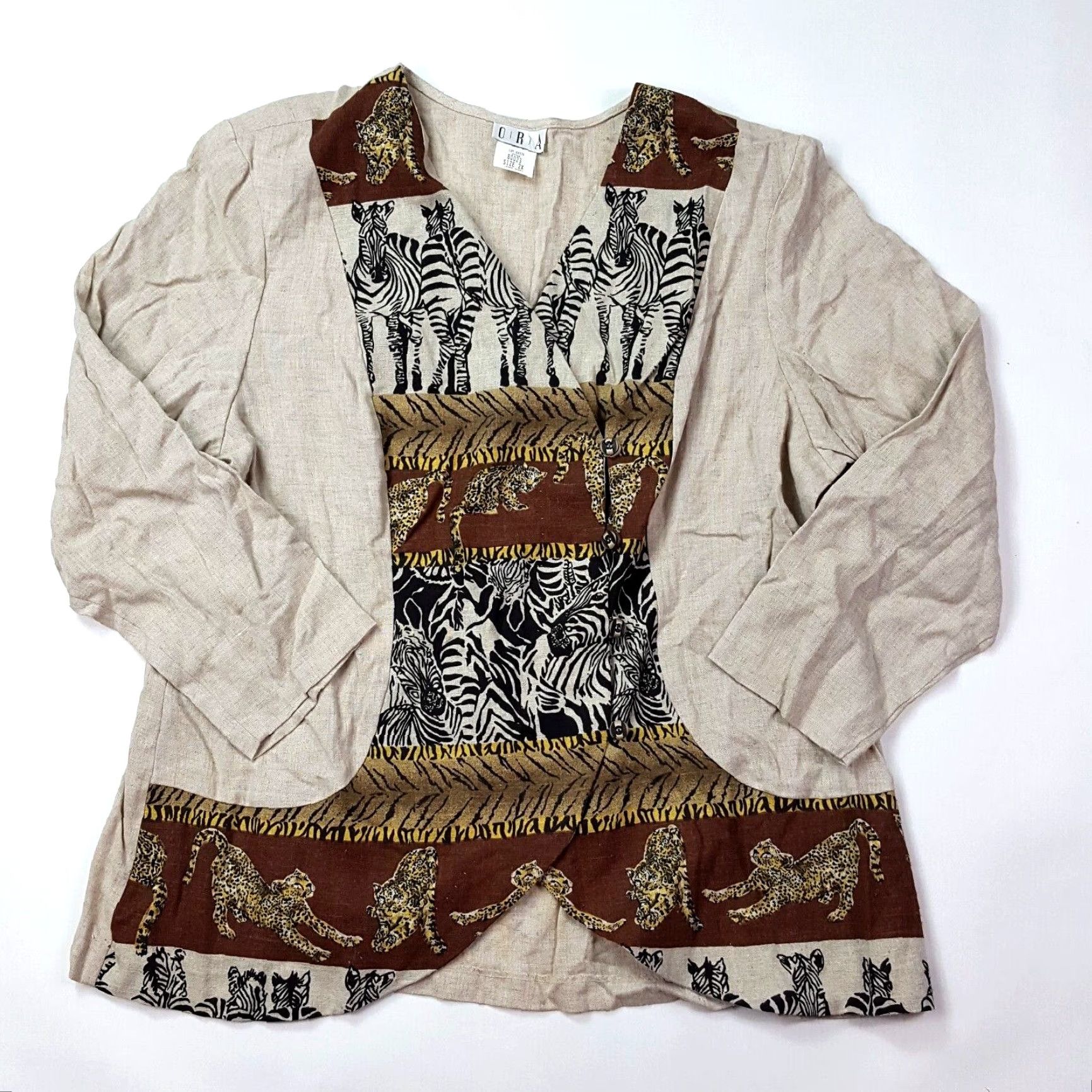 Vintage VINTAGE African Animal Print Women's 2X Retro Long Sleeve Zebra Lion Top Shirt Size XXL / US 16-18 / IT 52-54 - 2 Thumbnail