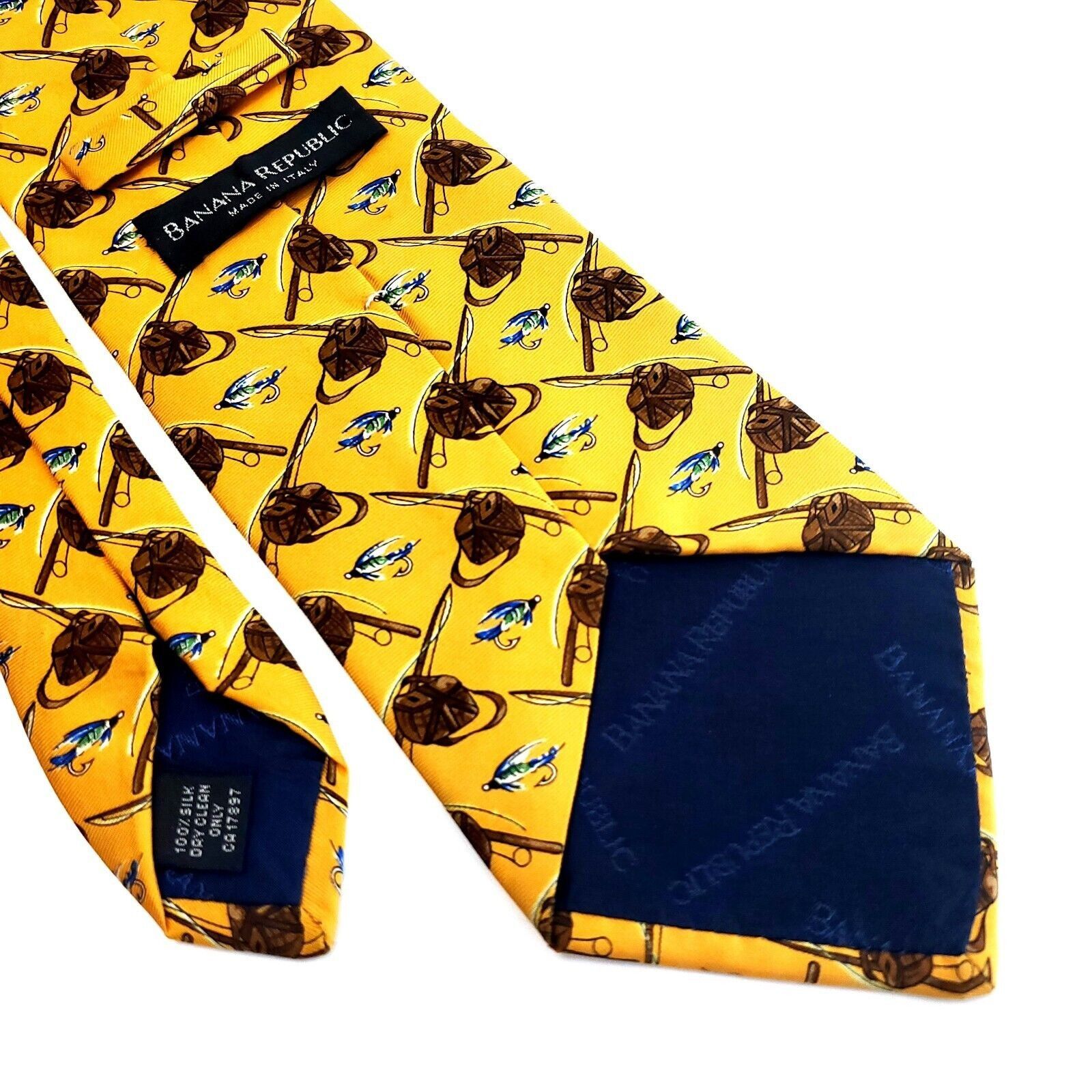 Banana Republic Banana Republic Fly Fishing Print Yellow Wide Silk Tie Size ONE SIZE - 5 Thumbnail