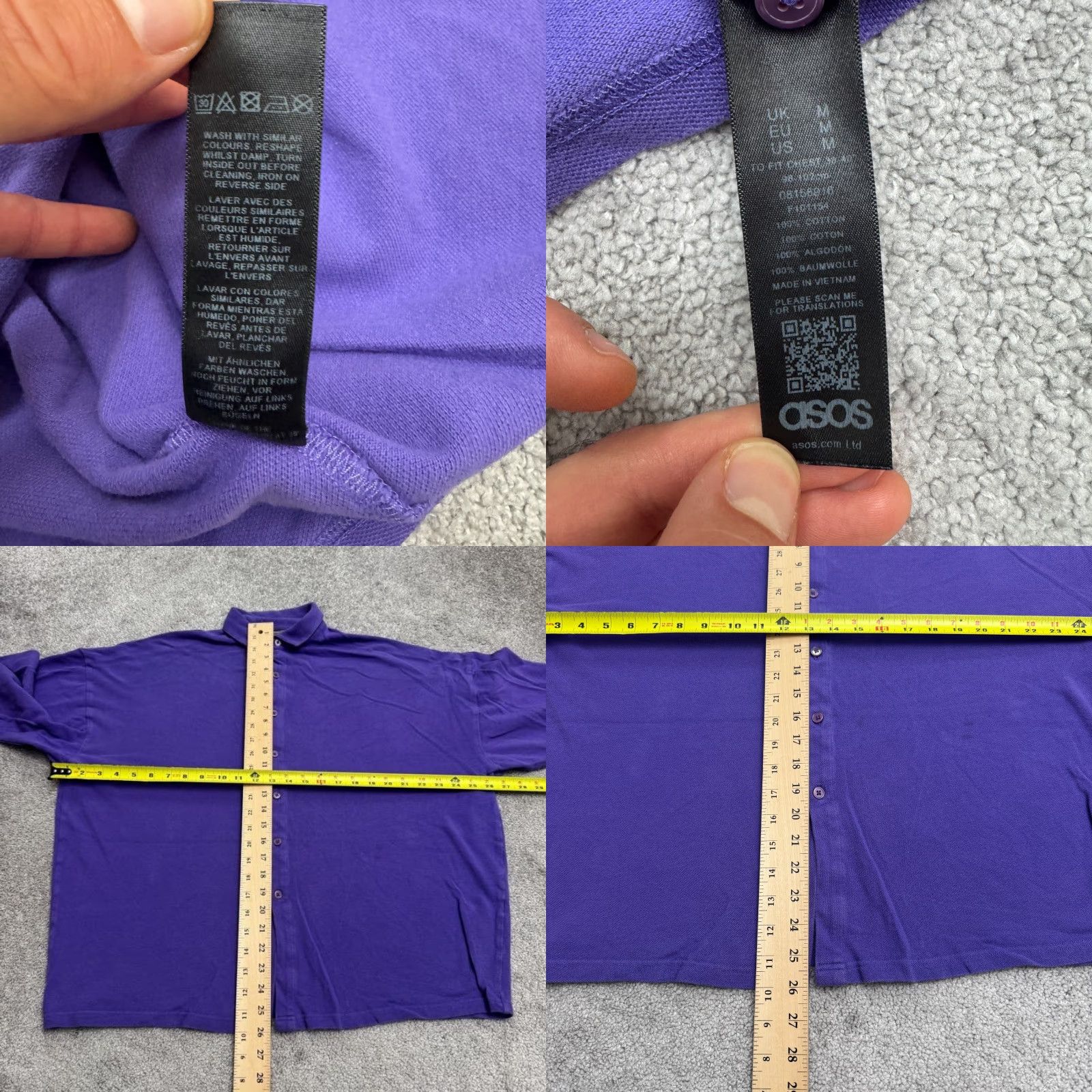 Asos ASOS Button-Down Polo Shirt Mens Medium Purple Long Sleeve Oversized Pique Knit Shirt Adult M Purple Casual Classic Size US M / EU 48-50 / 2 - 8 Thumbnail
