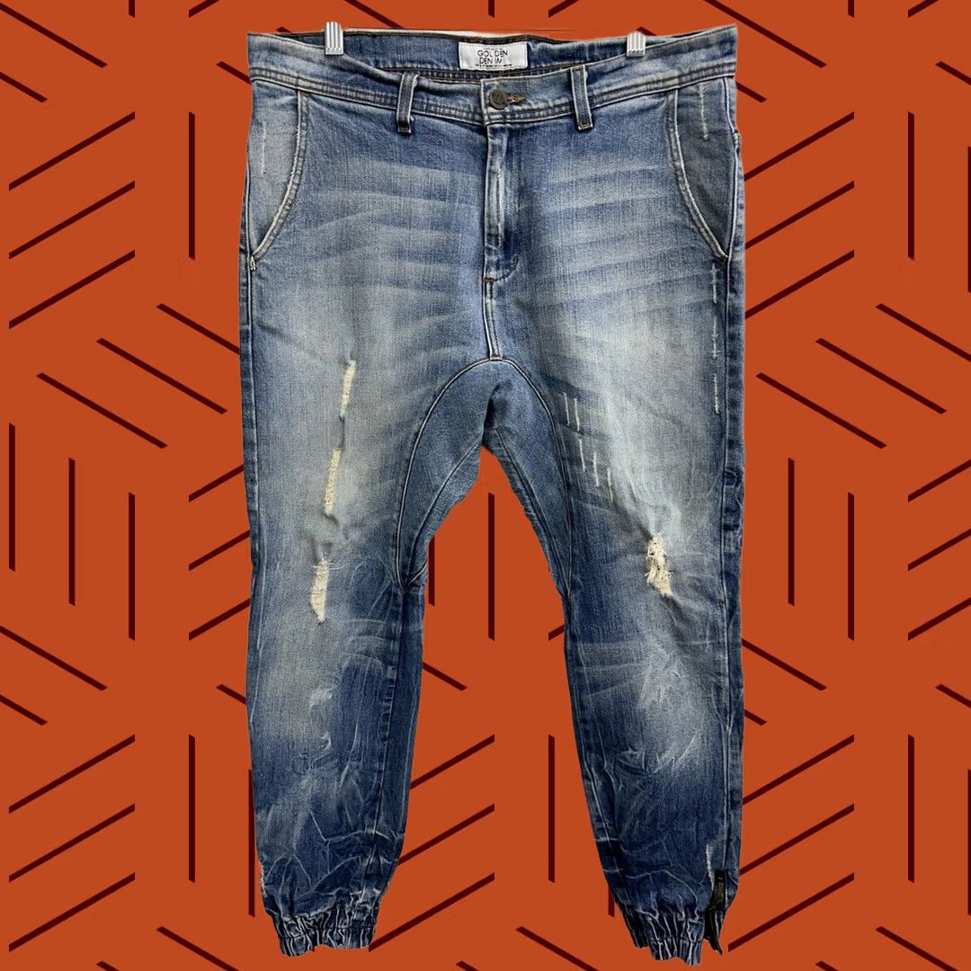 Denime Golden Denim Rustin Joggers 5 Pocket Zip Ankle Distressed USA Men's 36 Blue Size US 36 / EU 52 - 1 Thumbnail