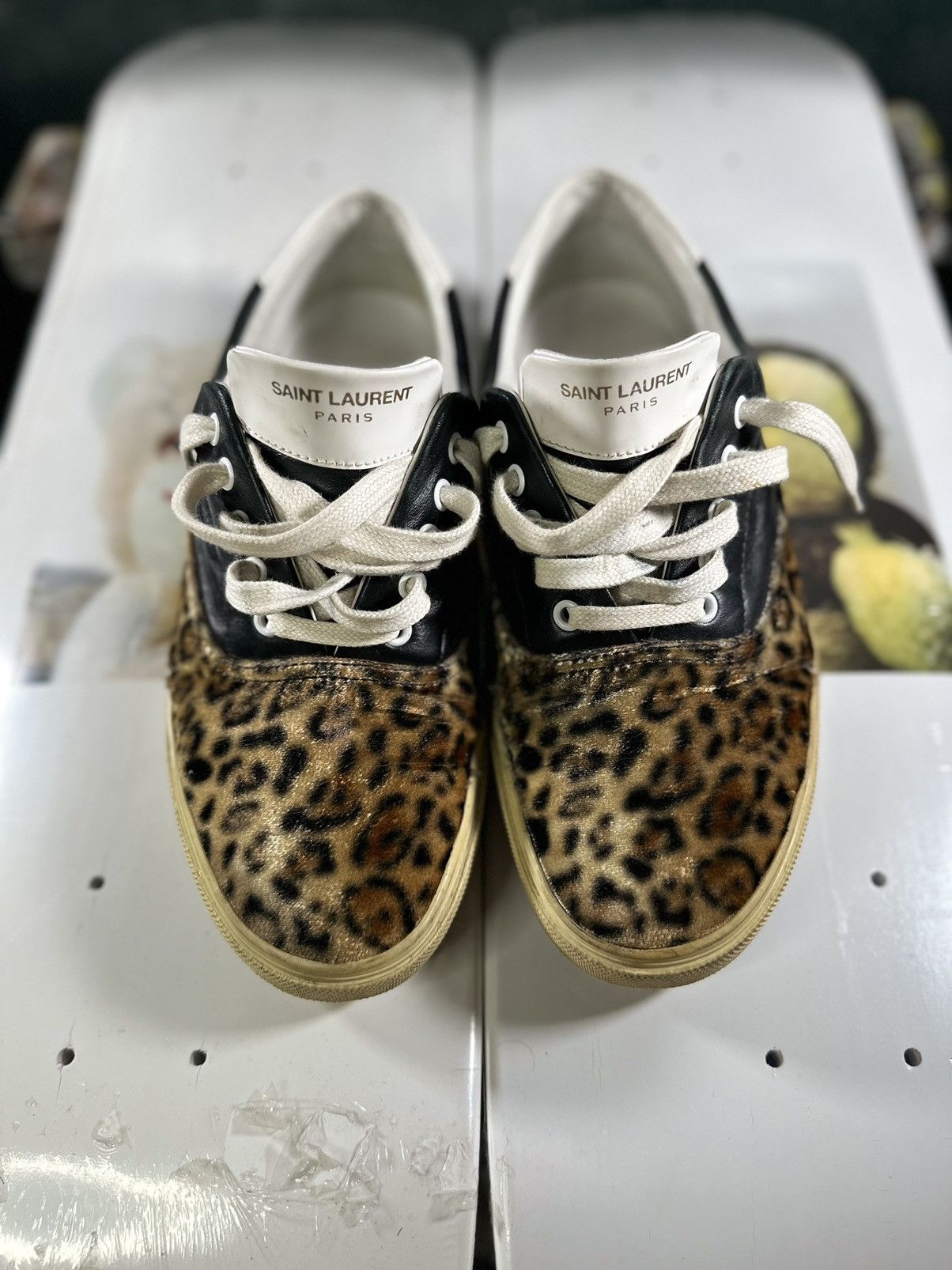 Pre-owned Saint Laurent Cheetah Fur Sneaker Size 10.5us 43eu Blk Slimane In Black