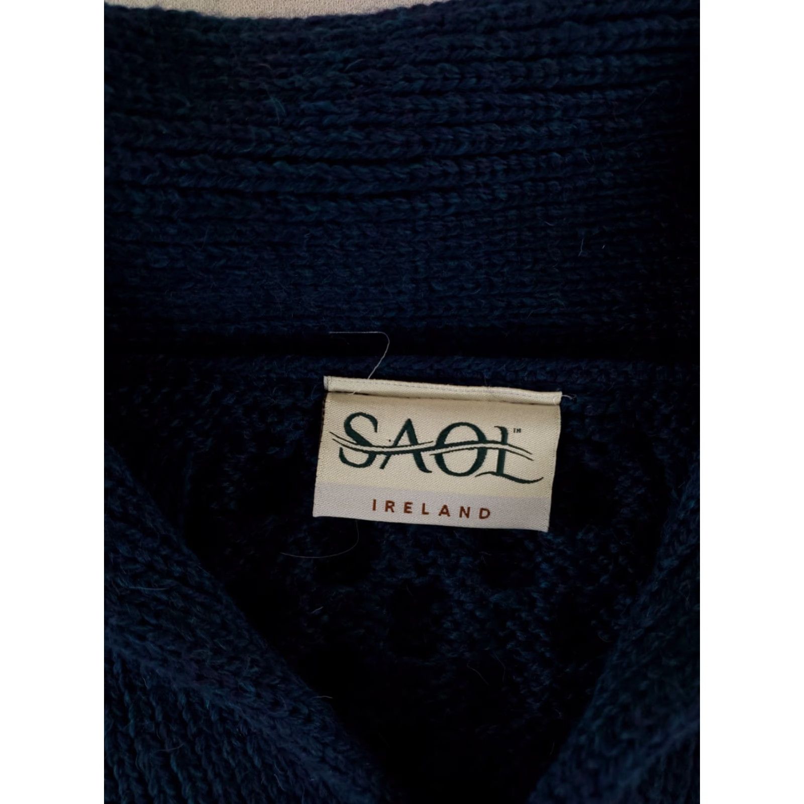 Vintage Saol Sweater Cable Knit 100% Merino Wool Ireland Blue Mens L Size US L / EU 52-54 / 3 - 2 Thumbnail