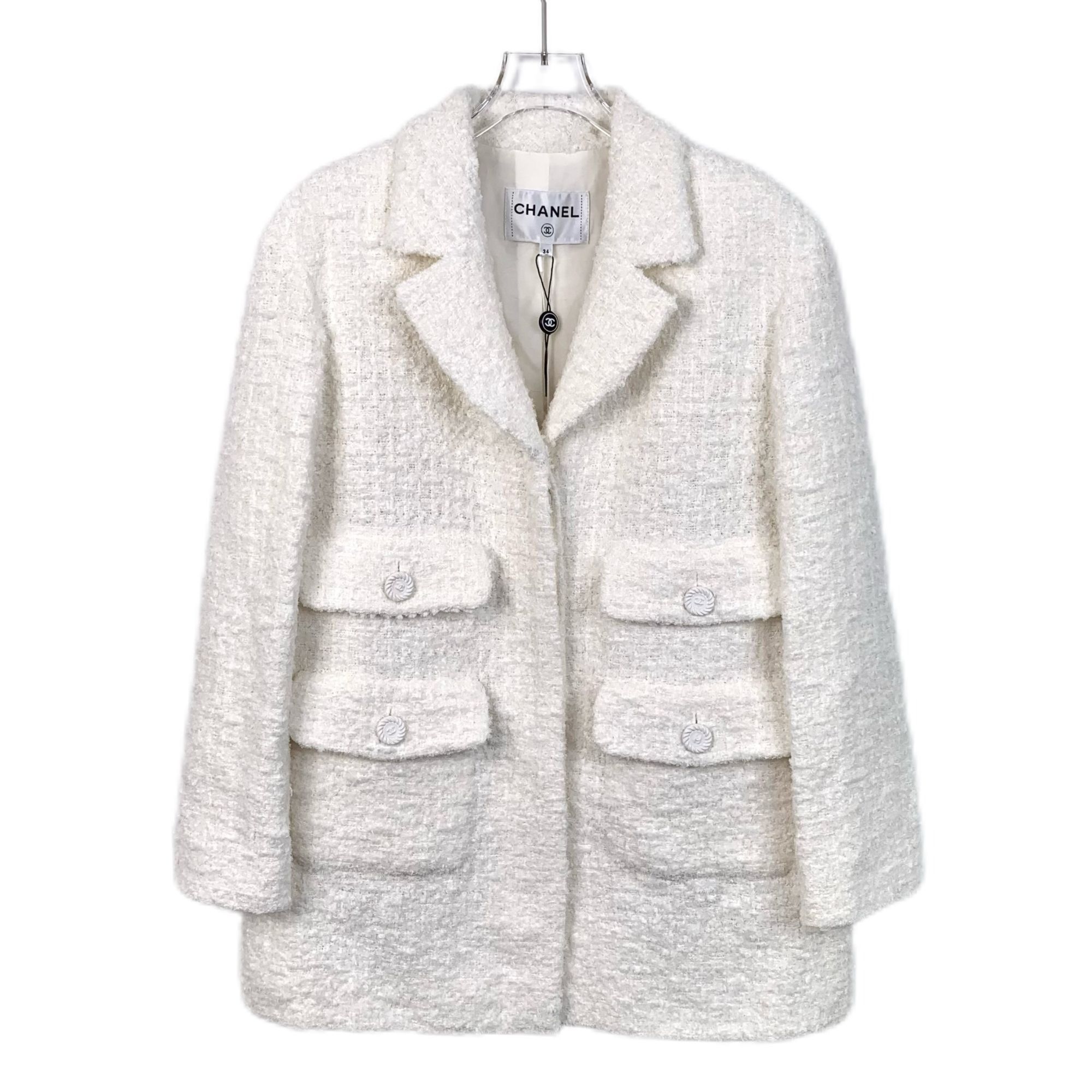 Chanel Chanel Womens Ivory Tweed Blazer Jacket Size 34 Size XS / US 0-2 / IT 36-38 - 1 Thumbnail