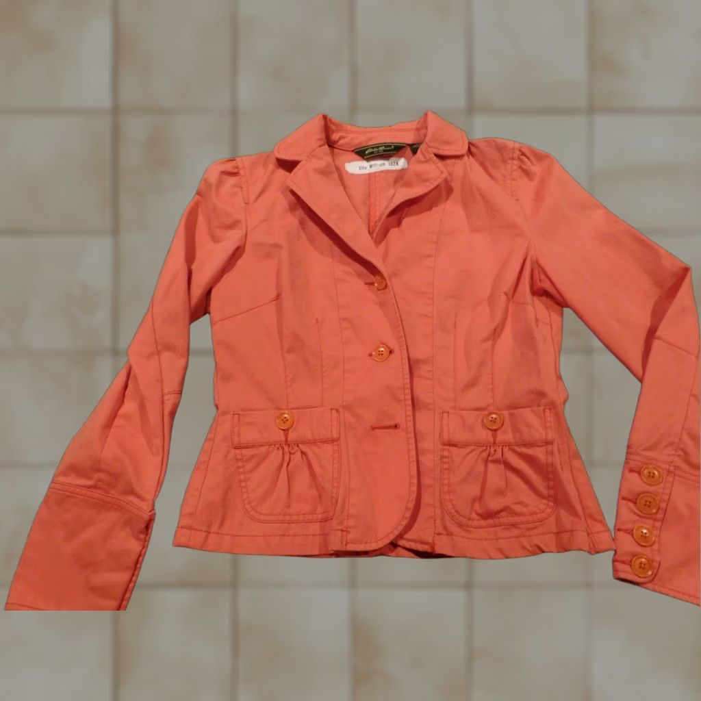 Eddie Bauer Eddie Bauer Womens Jacket Orange 4 Button Cotton Embroidered Peanuts Collar Mid-Length Casual Fall Spring Women Low Pockets Size S / US 4 / IT 40 - 1 Thumbnail