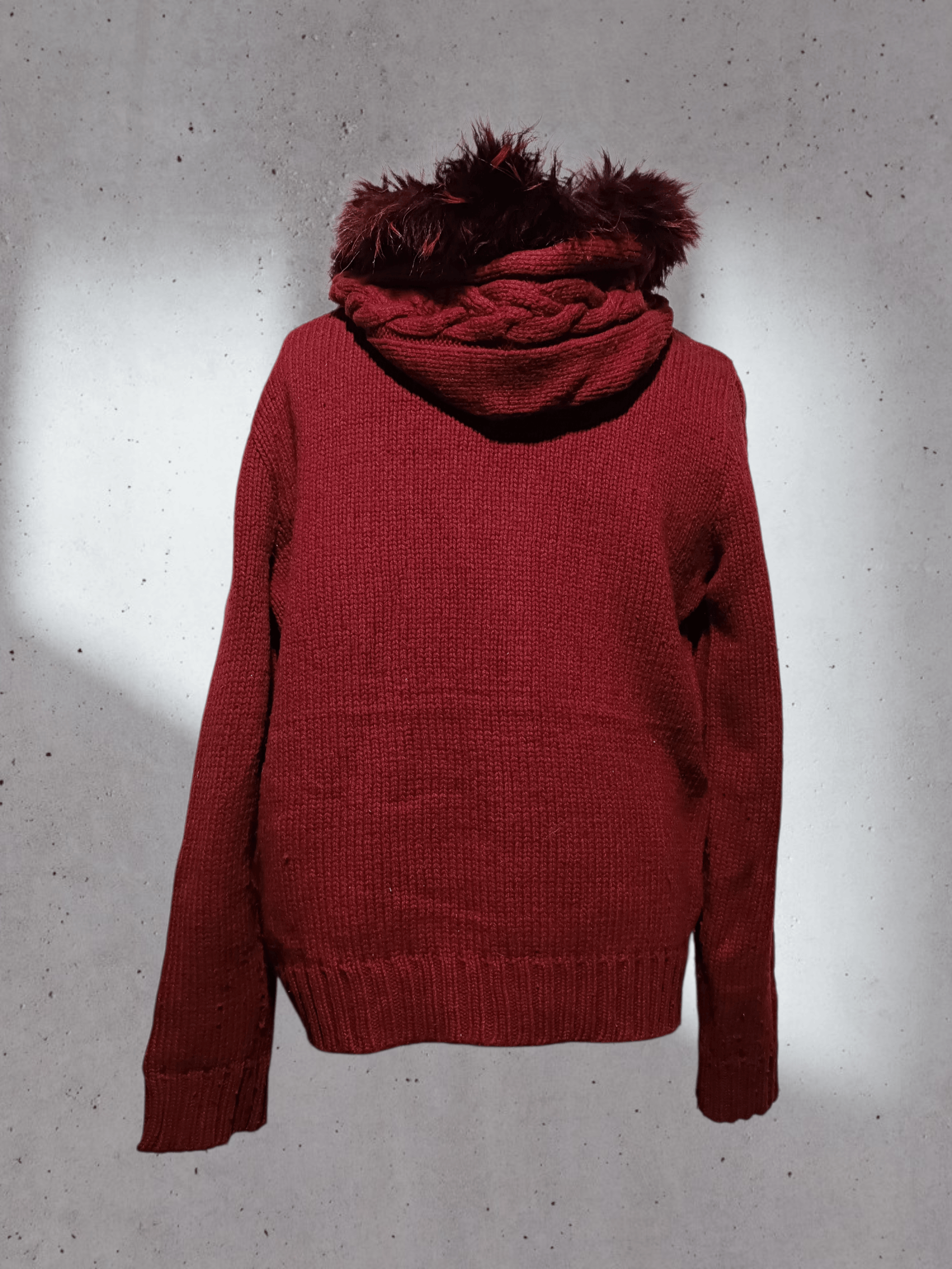 Japanese Brand Red Knit Sweater Fur Raccoon Hoodie Size US M / EU 48-50 / 2 - 5 Thumbnail