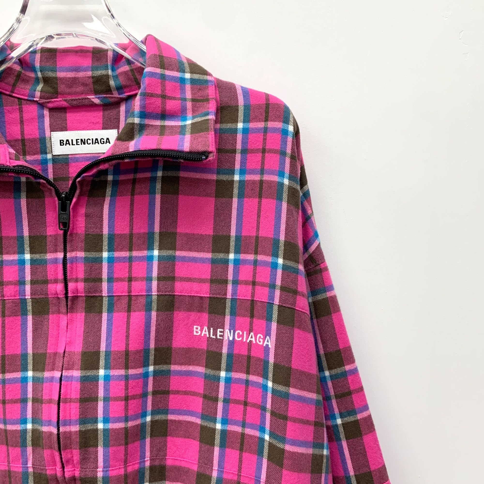 Balenciaga Balenciaga Pink Plaid Cotton Zip-Up Jacket With Elastic Hem Size XXS / US 00 / IT 34 - 7 Thumbnail