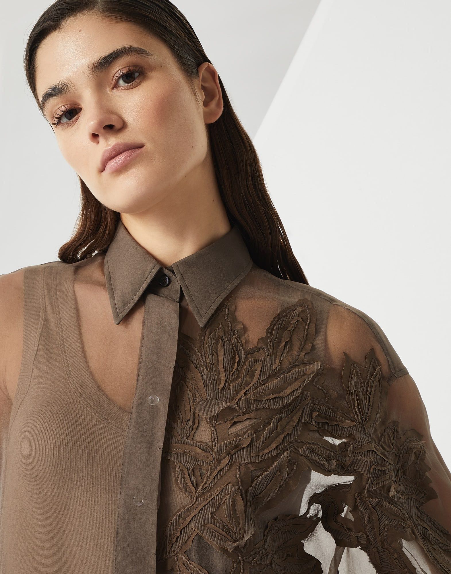 Brunello Cucinelli o1la1rc1a0326 Crispy Silk Shirt in Brown Size S / US 4 / IT 40 - 3 Thumbnail