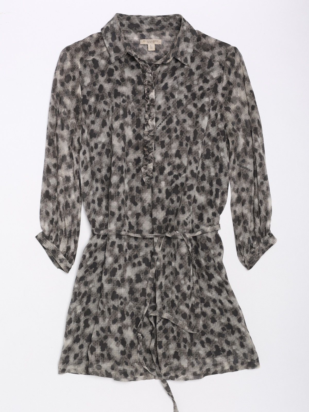 Burberry Burberry Silk Dress Grey Black Printed Belted Dress Size S / US 4 / IT 40 - 1 Thumbnail