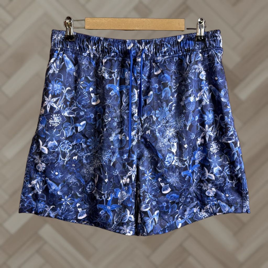 Robert Graham Robert Graham Board Shorts Swim Trunks Blue Floral 34 Men's Tropical Surfing Trunks, Back Pocket, Drawstring, Pockets, Tie closure Size US 34 / EU 50 - 1 Thumbnail