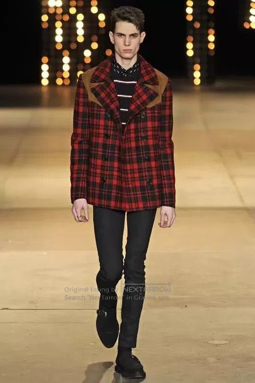 Saint Laurent Paris Saint Laurent Paris Suede Patchwork Red Plaid Wool Coat Size US M / EU 48-50 / 2 - 6 Thumbnail