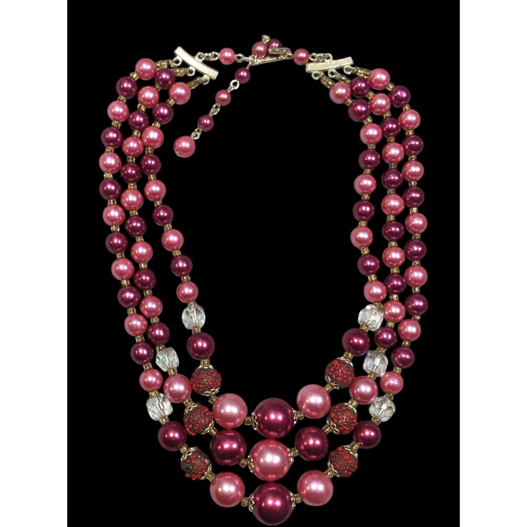 Other Vintage Japan Pink And Red Metallic Beaded Multilayer Neckla Size ONE SIZE - 1 Thumbnail