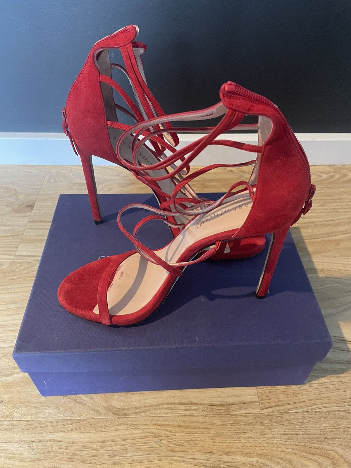Stuart Weitzman Stuart Weitzman Red Suede Strappey Stilettos 4inch Heel Size US 11 / IT 41 - 3 Thumbnail