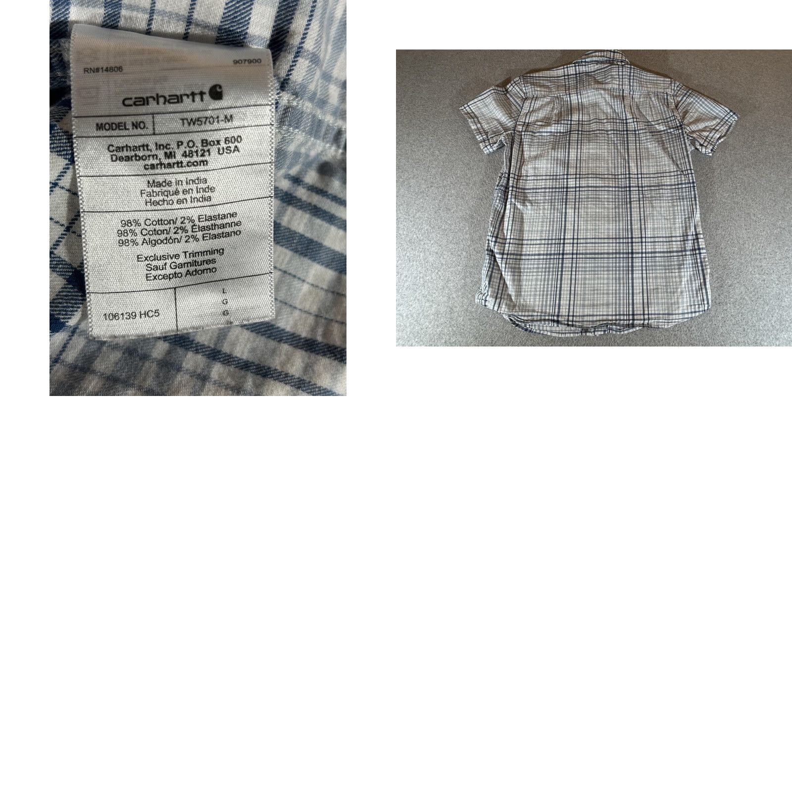 Carhartt Carhartt Mens Short Sleeve Shirt Plaid Button Front Lightweight Stretch Workwear L Black Blue Patterned Cotton Spandex Relaxed Fit Casual Summer Size US L / EU 52-54 / 3 - 8 Thumbnail