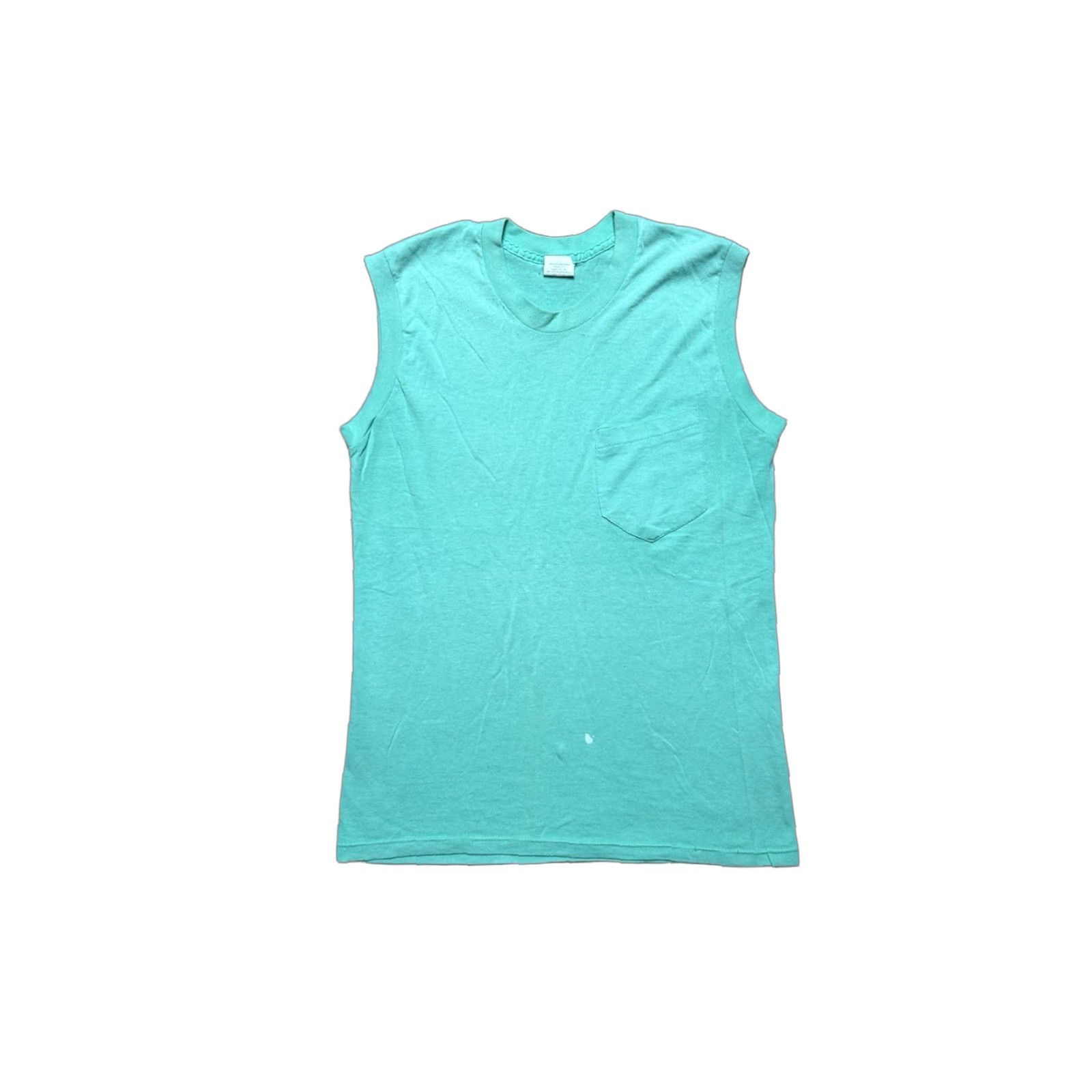 Vintage VINTAGE 80s sleeveless pocket t shirt blank mint green muscle paint soft medium M & M T-Shirt Men Adult Medium Green Sleeveless Pockets 80s Theme Size US M / EU 48-50 / 2 - 1 Thumbnail