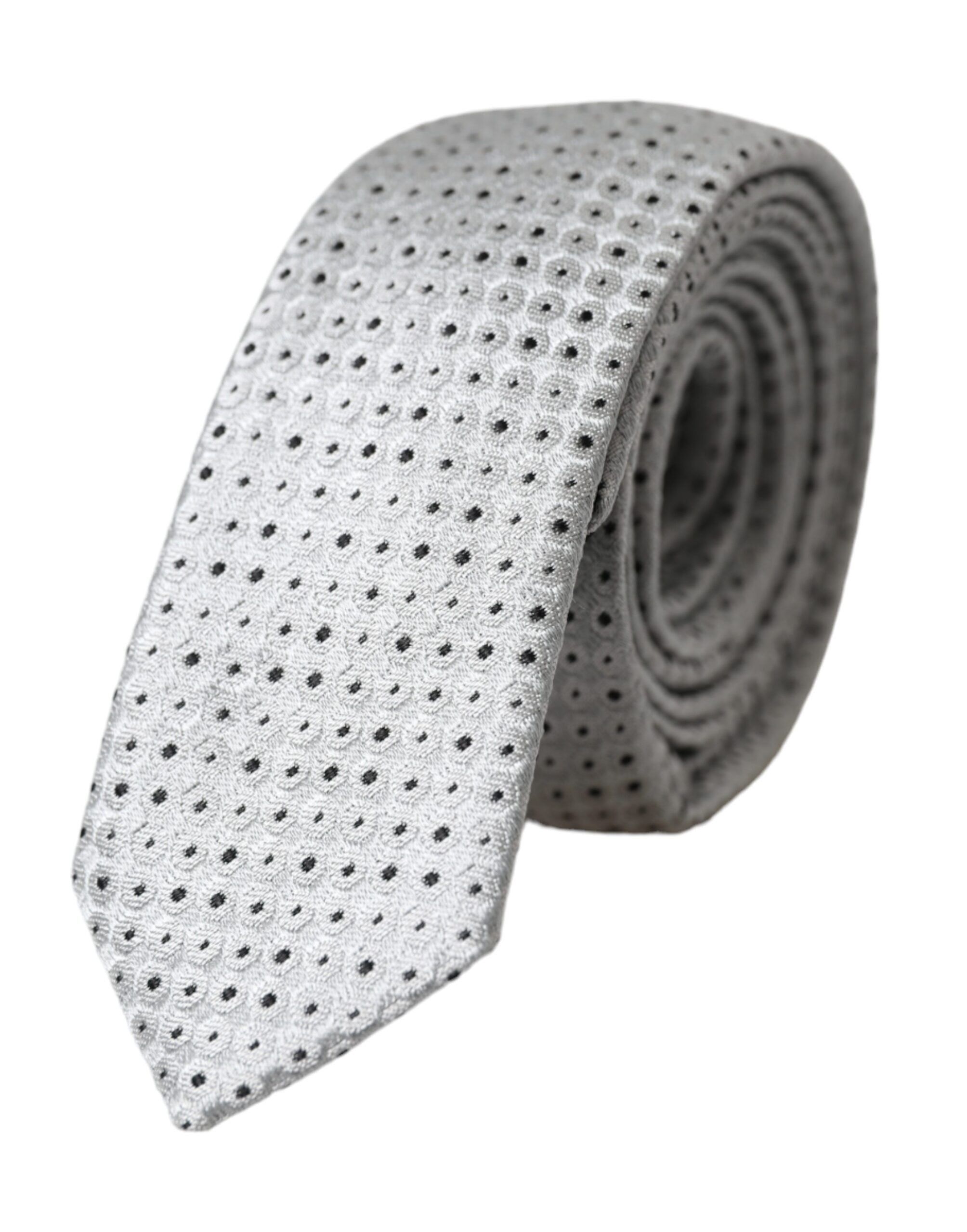 Dolce & Gabbana Light Gray Polka Dot Silk Adjustable Men Men's Tie Size ONE SIZE - 1 Thumbnail